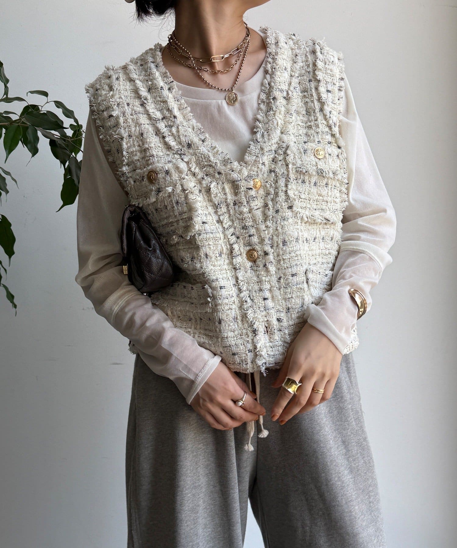 OUTLET(アウトレット) 【DouDou】ツイードベスト