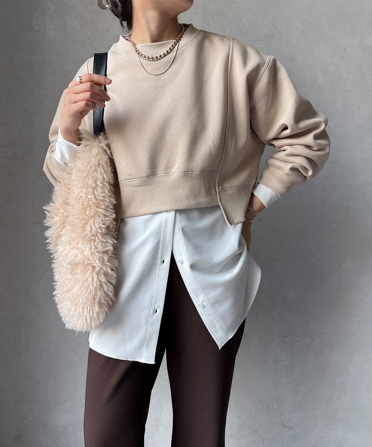 OUTLET(アウトレット) 【DouDou】裏毛裏起毛ショートトップスアンサンブル