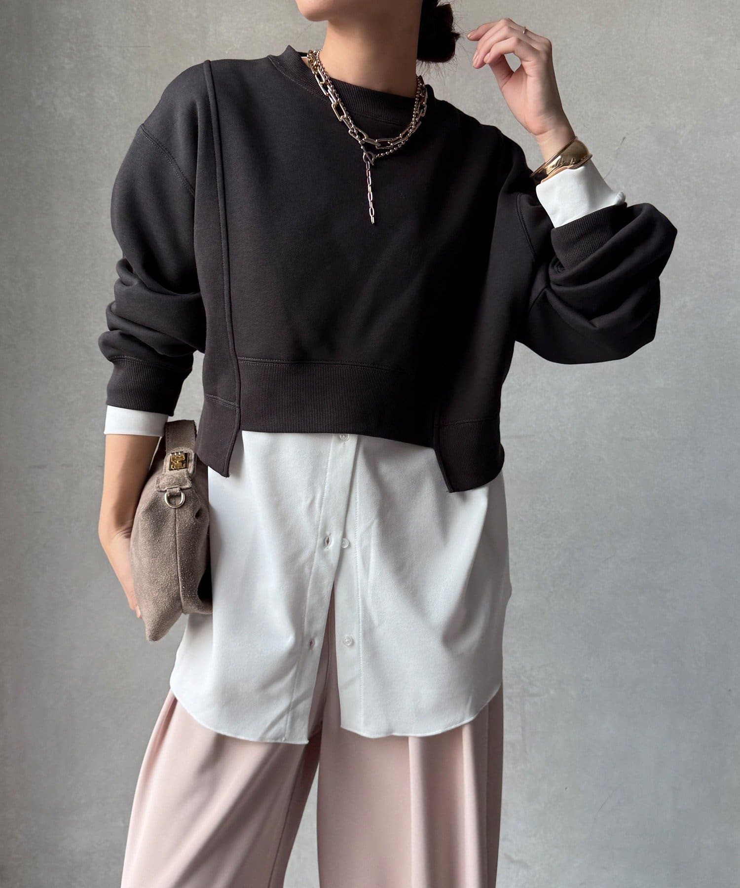 OUTLET(アウトレット) 【DouDou】裏毛裏起毛ショートトップスアンサンブル