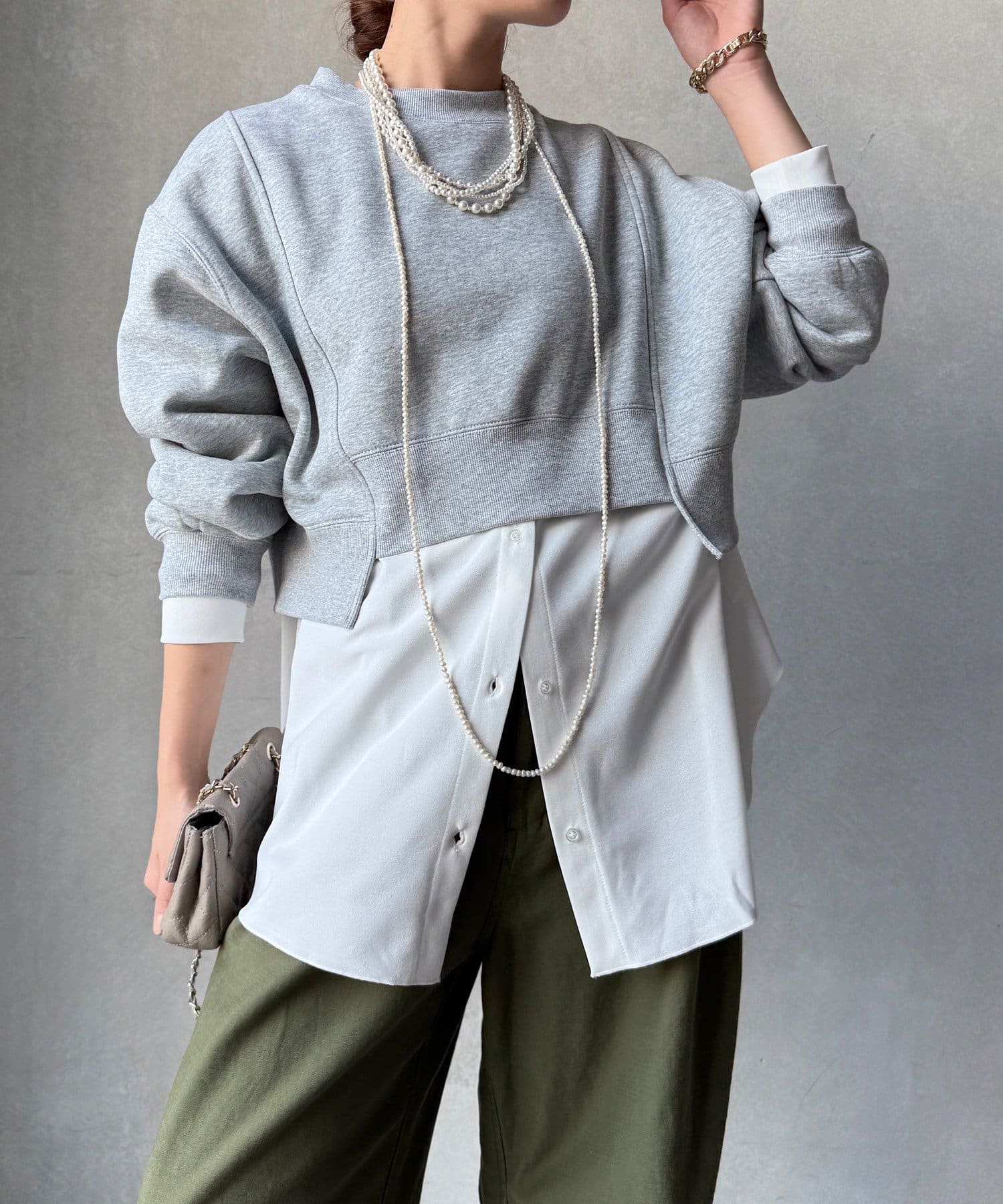 OUTLET(アウトレット) 【DouDou】裏毛裏起毛ショートトップスアンサンブル