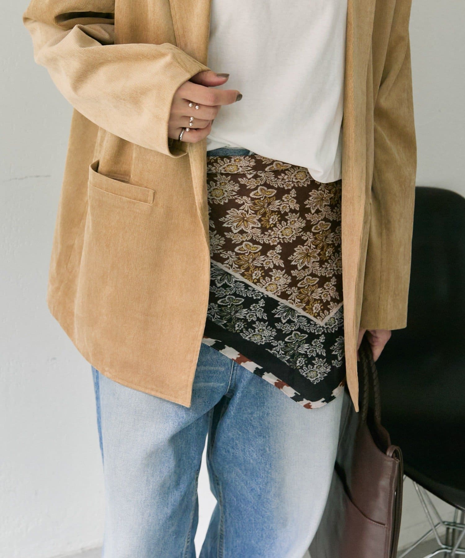 OUTLET(アウトレット) 【ear PAPILLONNER】レザーリング付き2色花柄ストール