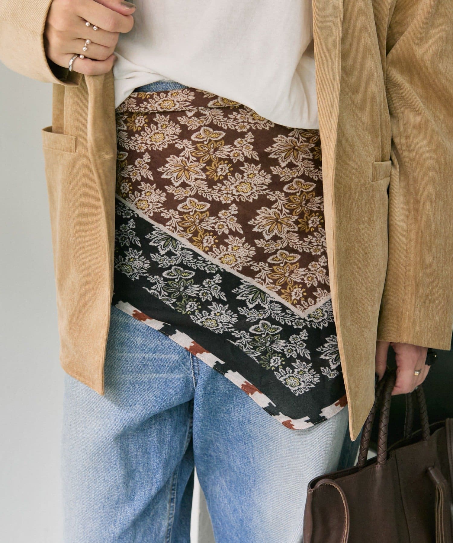 OUTLET(アウトレット) 【ear PAPILLONNER】レザーリング付き2色花柄ストール