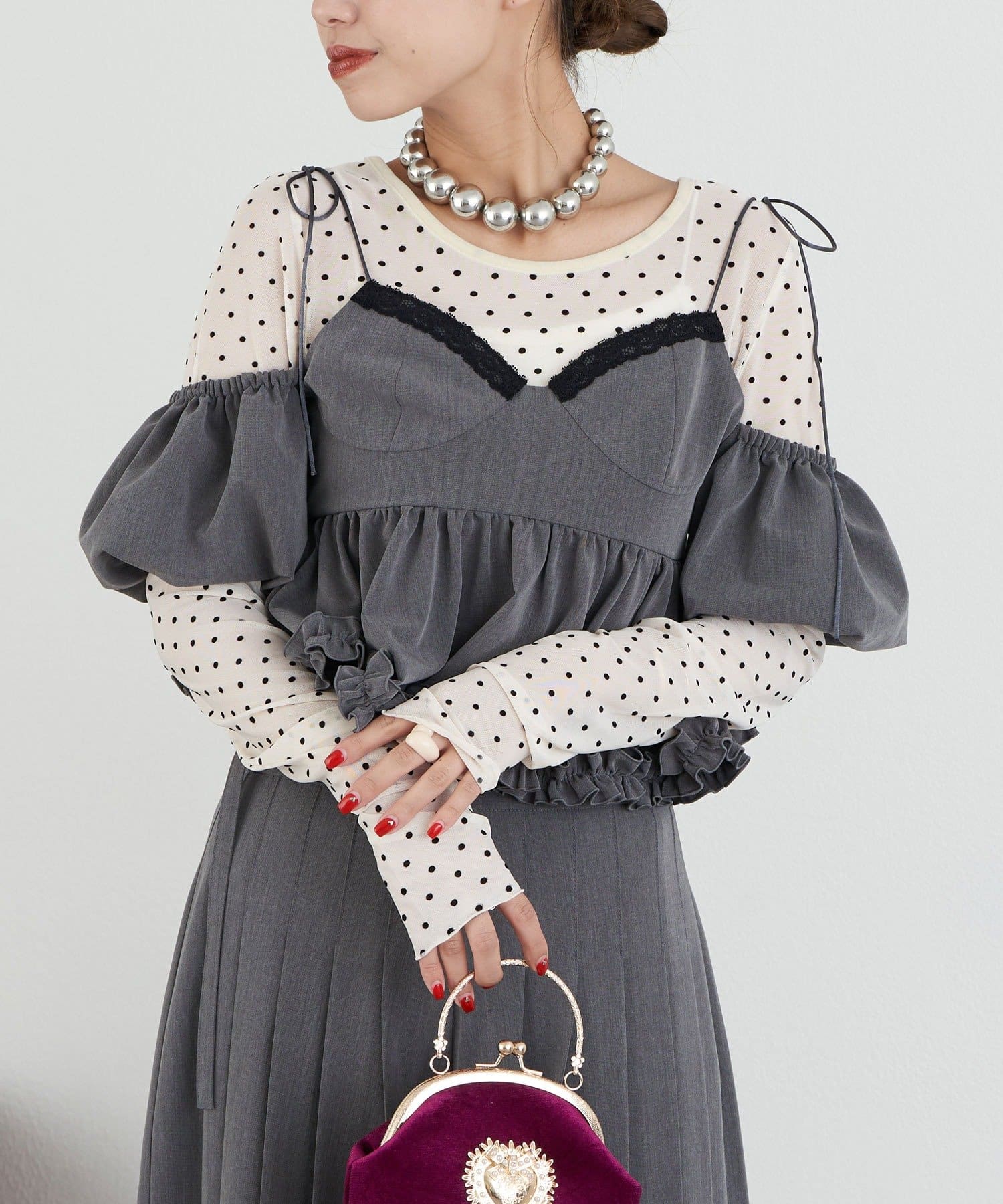 OUTLET(アウトレット) 【Ciaopanic】【Lumé】オフショルフリルビスチェ