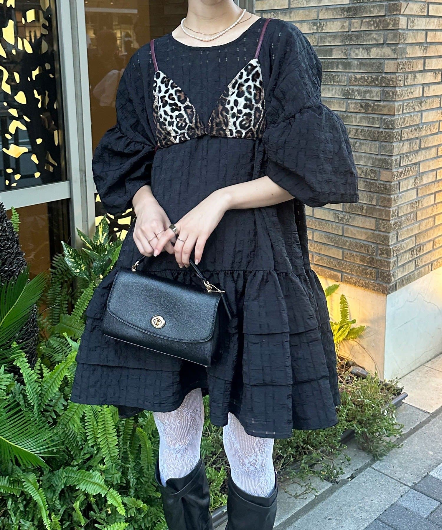 OUTLET(アウトレット) 【Ciaopanic】【Lumé】シアーェックBIGタイボリュームミニドレス