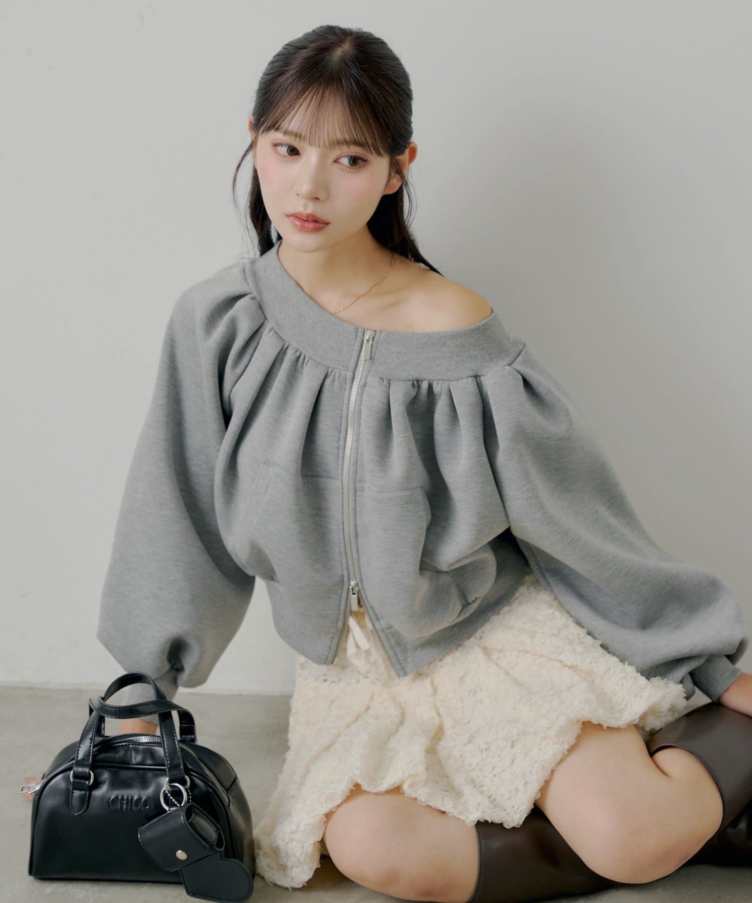 OUTLET(アウトレット) 【Chico】2WAYオフショルWジップスウェット