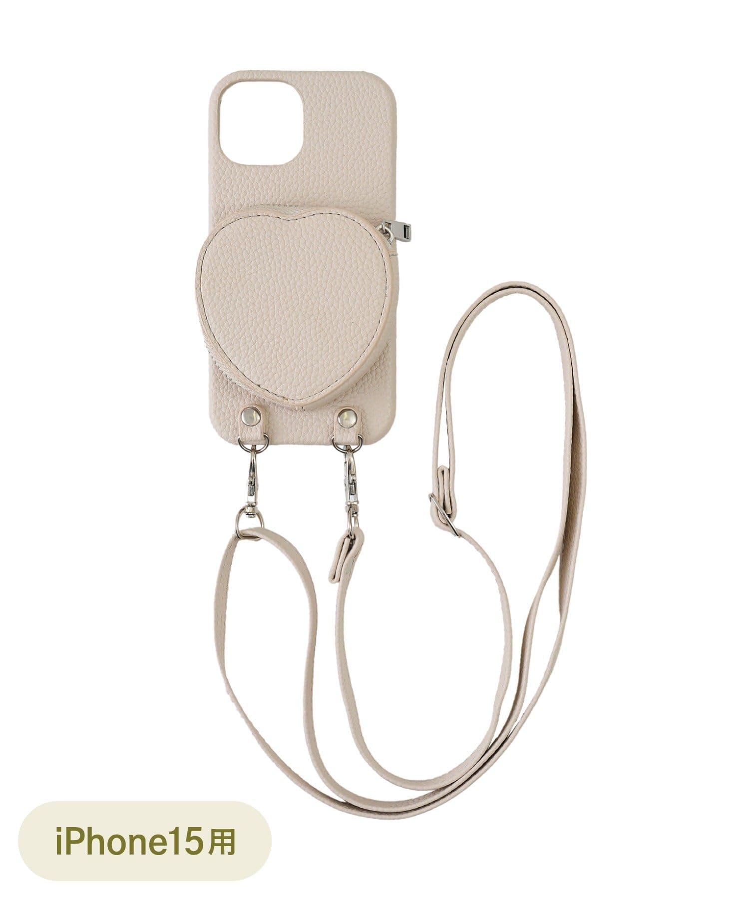 3COINS(スリーコインズ) ショルダー付きハートスマホケース：iPhone15用