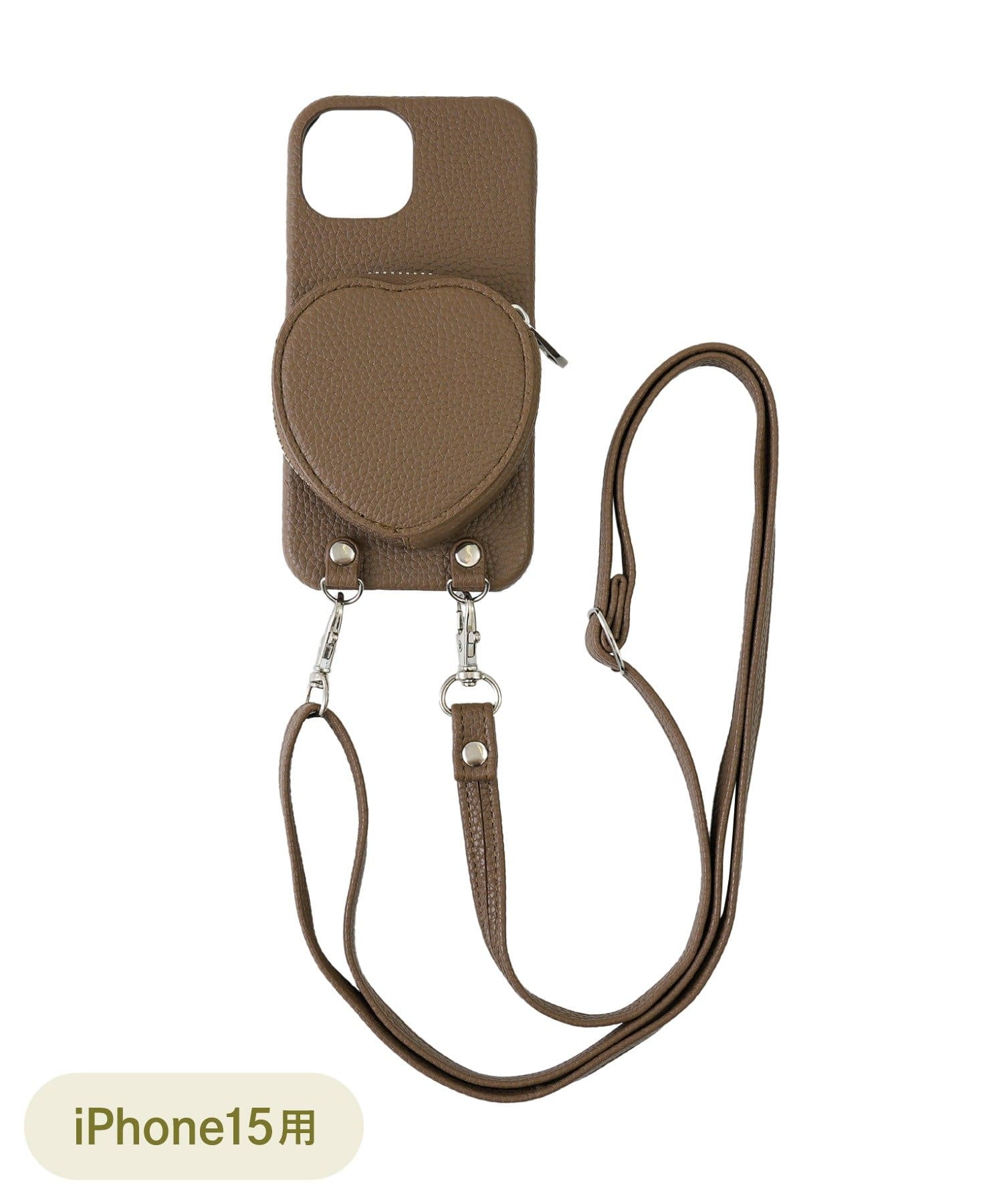 3COINS(スリーコインズ) ショルダー付きハートスマホケース：iPhone15用