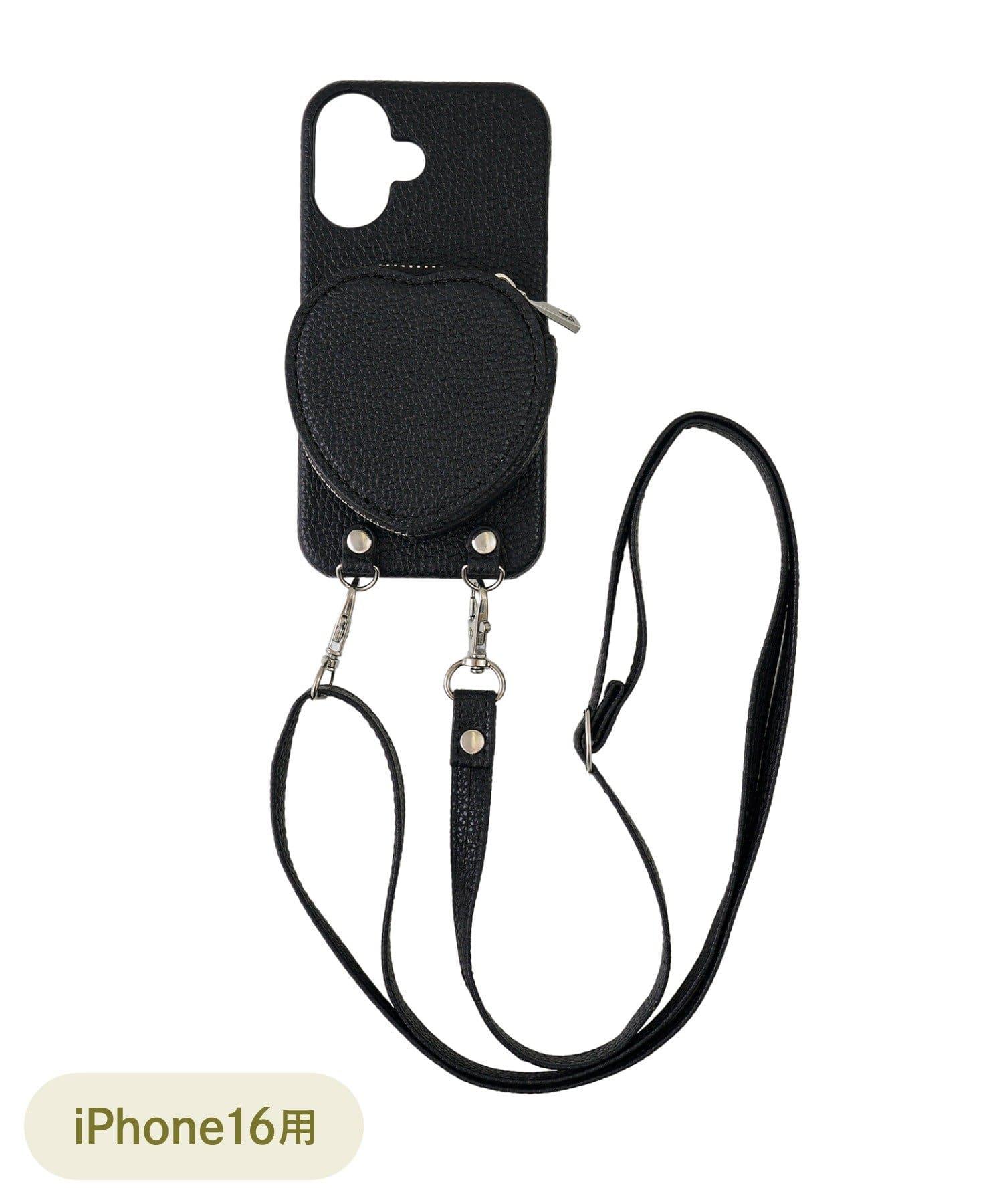 3COINS(スリーコインズ) ショルダー付きハートスマホケース：iPhone16用