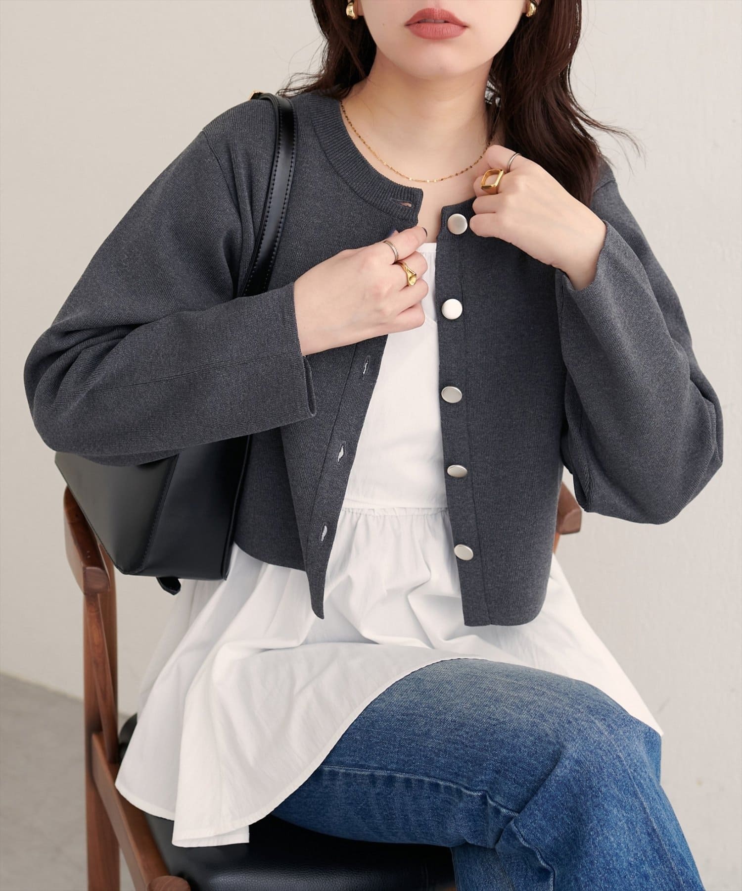 NICE CLAUP / OLIVE des OLIVE OUTLET(ナイスクラップ  / オリーブ デ オリーブ アウトレット) 【natural couture】クロップド丈リブカラーカーディガン