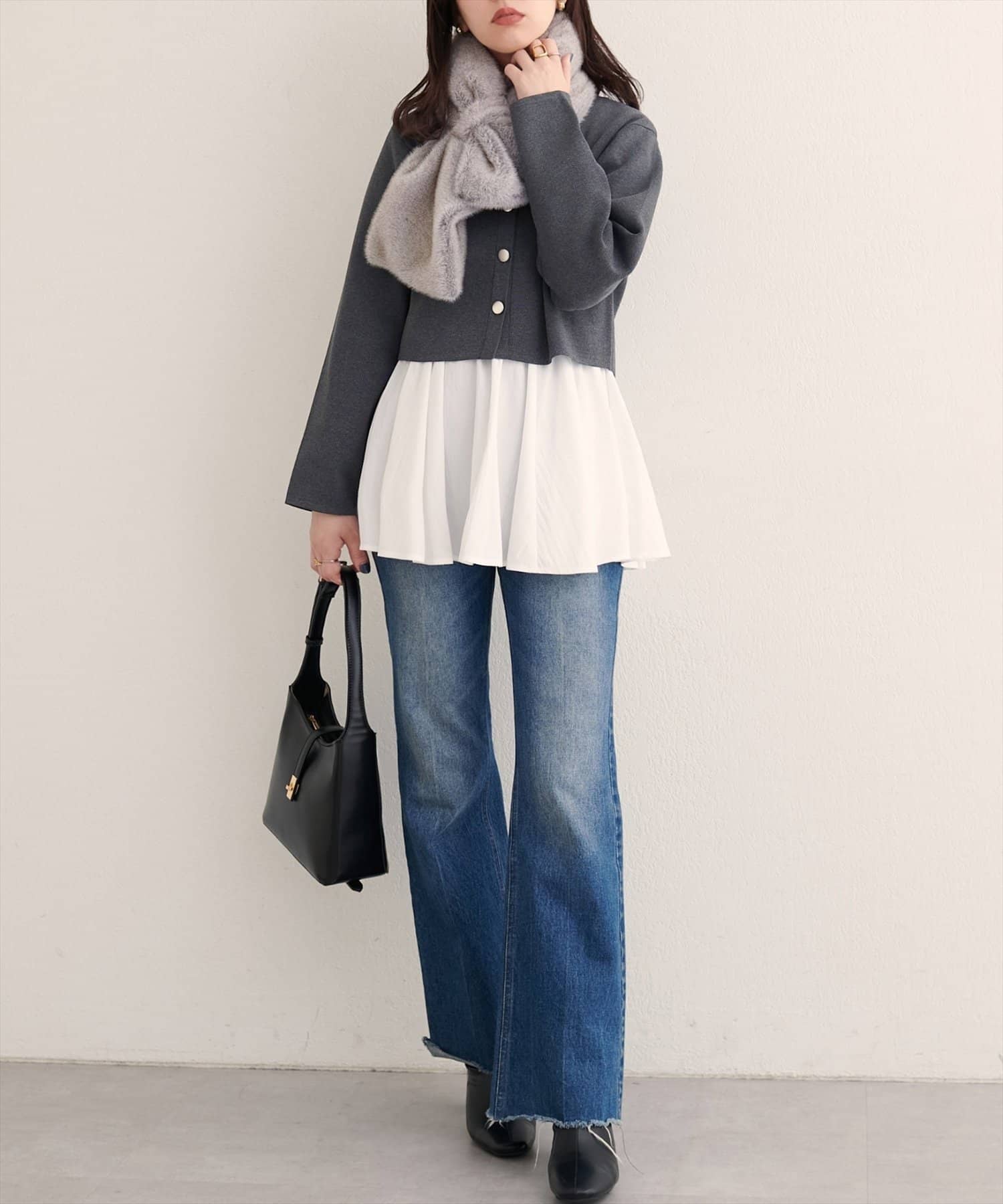 NICE CLAUP / OLIVE des OLIVE OUTLET(ナイスクラップ  / オリーブ デ オリーブ アウトレット) 【natural couture】クロップド丈リブカラーカーディガン