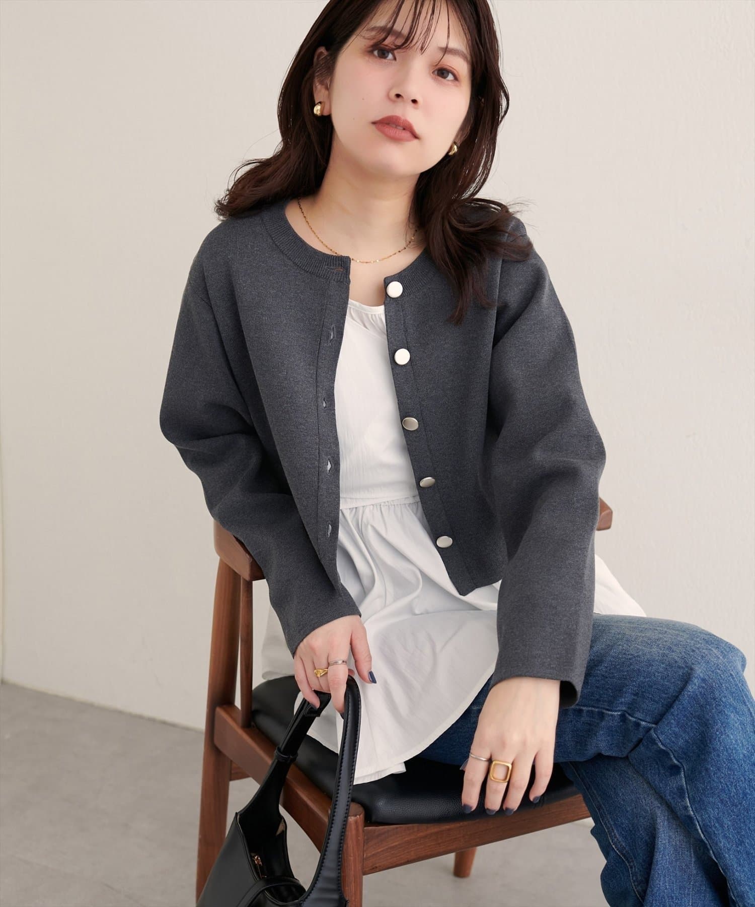 NICE CLAUP / OLIVE des OLIVE OUTLET(ナイスクラップ  / オリーブ デ オリーブ アウトレット) 【natural couture】クロップド丈リブカラーカーディガン