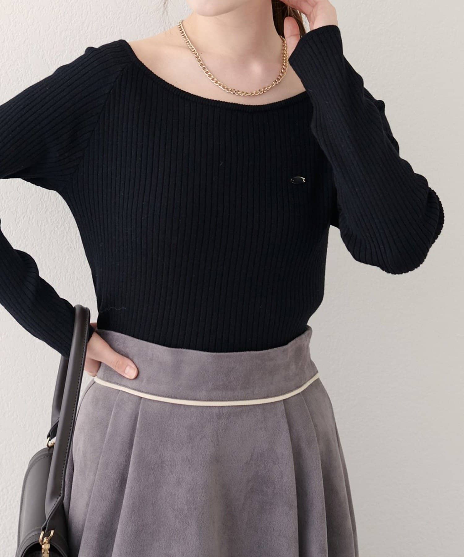 NICE CLAUP / OLIVE des OLIVE OUTLET(ナイスクラップ  / オリーブ デ オリーブ アウトレット) 【natural couture】バレエネックリブニットプルオーバー