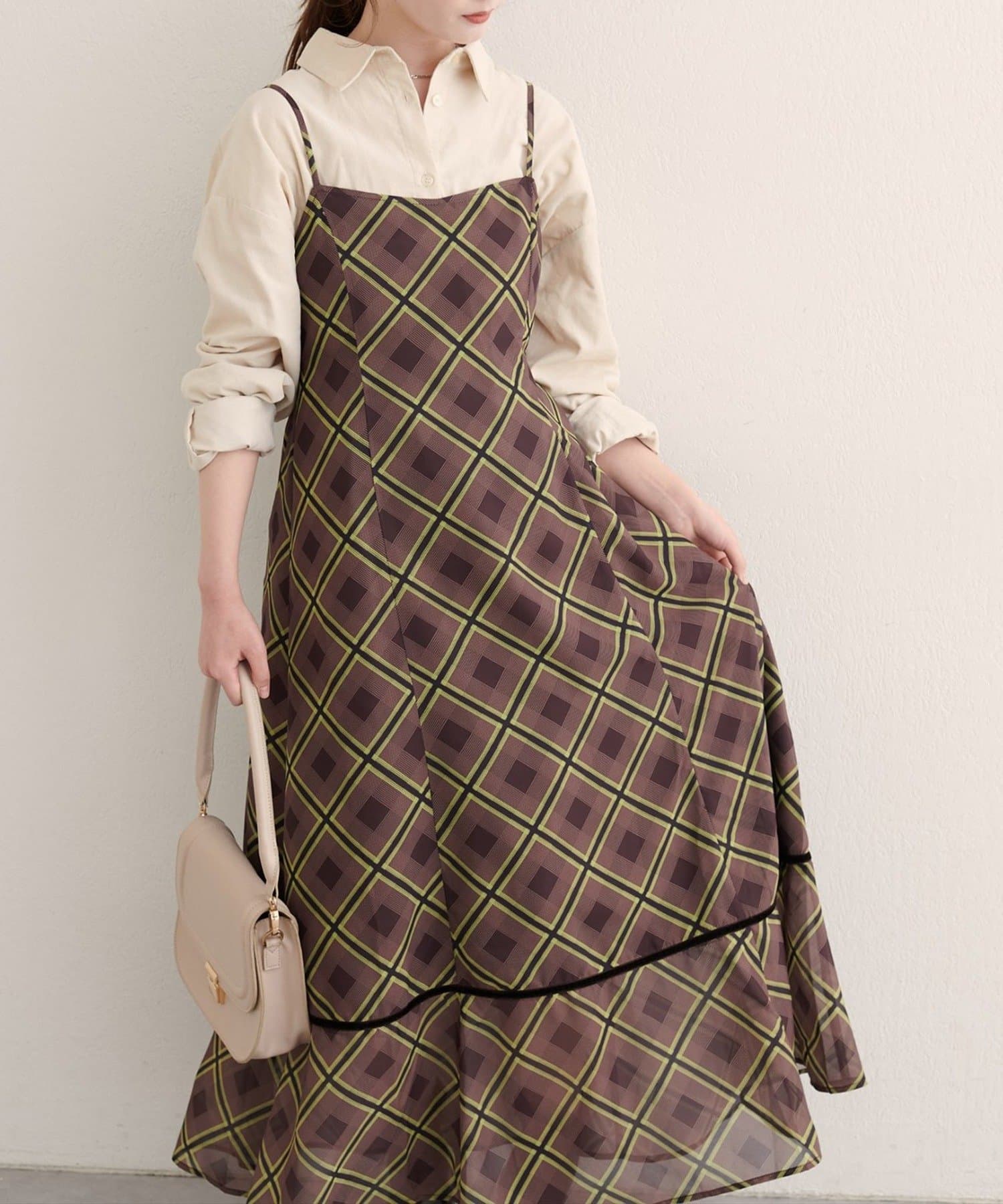 NICE CLAUP / OLIVE des OLIVE OUTLET(ナイスクラップ  / オリーブ デ オリーブ アウトレット) 【natural couture】ベロア切り替えキャミワンピース