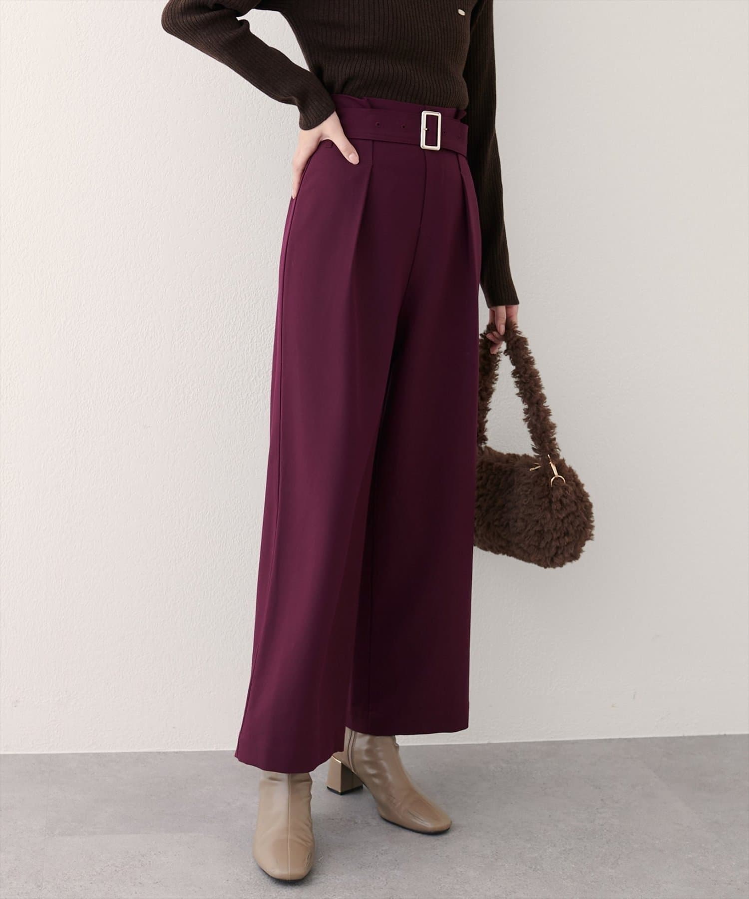 NICE CLAUP / OLIVE des OLIVE OUTLET(ナイスクラップ  / オリーブ デ オリーブ アウトレット) 【EVERY VERY NICECLAUP】バックルベルト付きタックパンツ