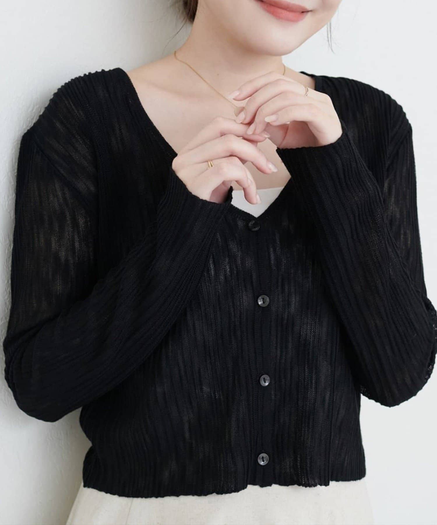 NICE CLAUP / OLIVE des OLIVE OUTLET(ナイスクラップ  / オリーブ デ オリーブ アウトレット) 【EVERY VERY NICECLAUP】針抜きリブVネックシアーカーディガン