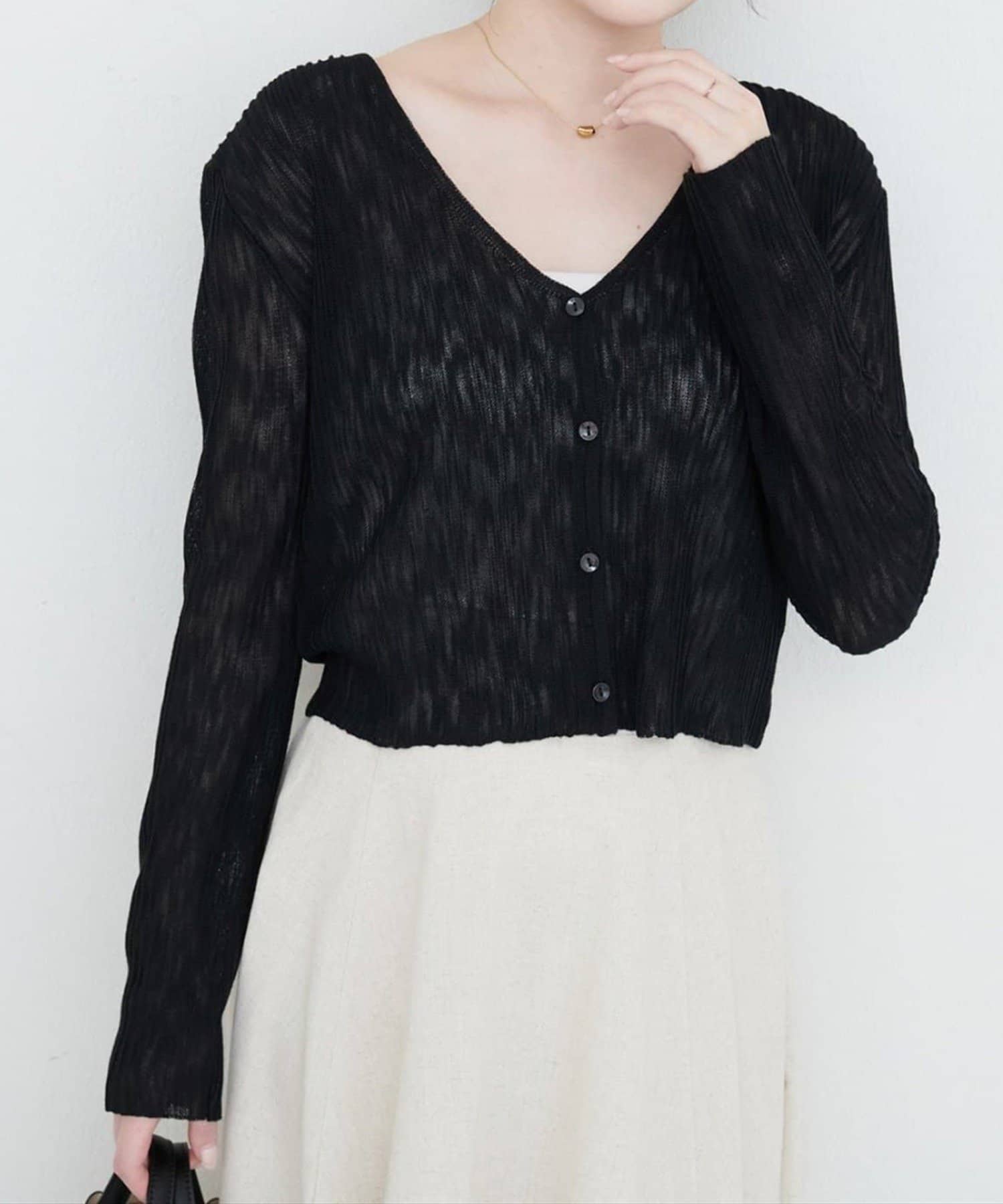 NICE CLAUP / OLIVE des OLIVE OUTLET(ナイスクラップ  / オリーブ デ オリーブ アウトレット) 【EVERY VERY NICECLAUP】針抜きリブVネックシアーカーディガン