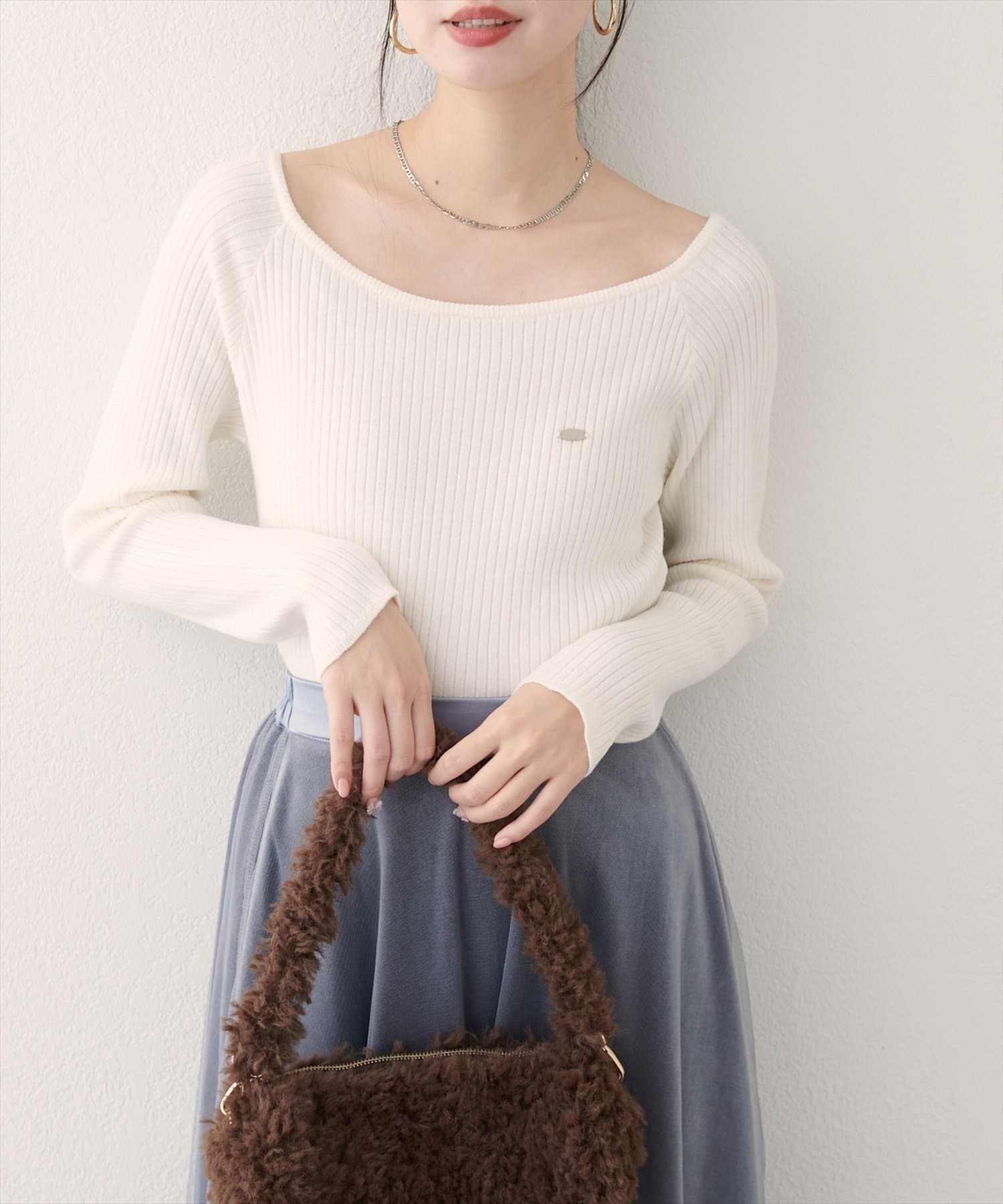 NICE CLAUP / OLIVE des OLIVE OUTLET(ナイスクラップ  / オリーブ デ オリーブ アウトレット) 【natural couture】バレエネックリブニットプルオーバー