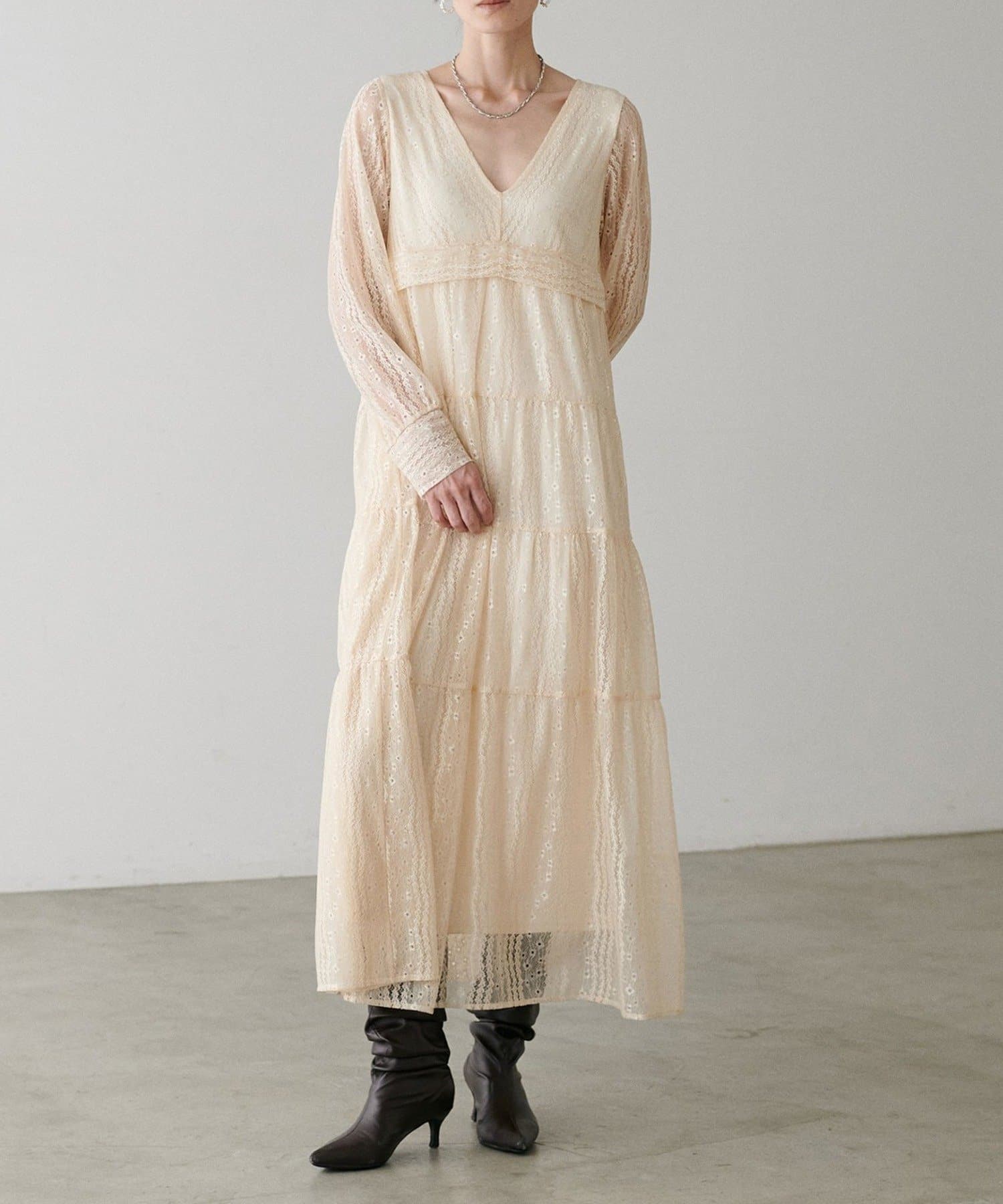 NICE CLAUP / OLIVE des OLIVE OUTLET(ナイスクラップ  / オリーブ デ オリーブ アウトレット) 【LARUTA】レース切替ロングワンピース