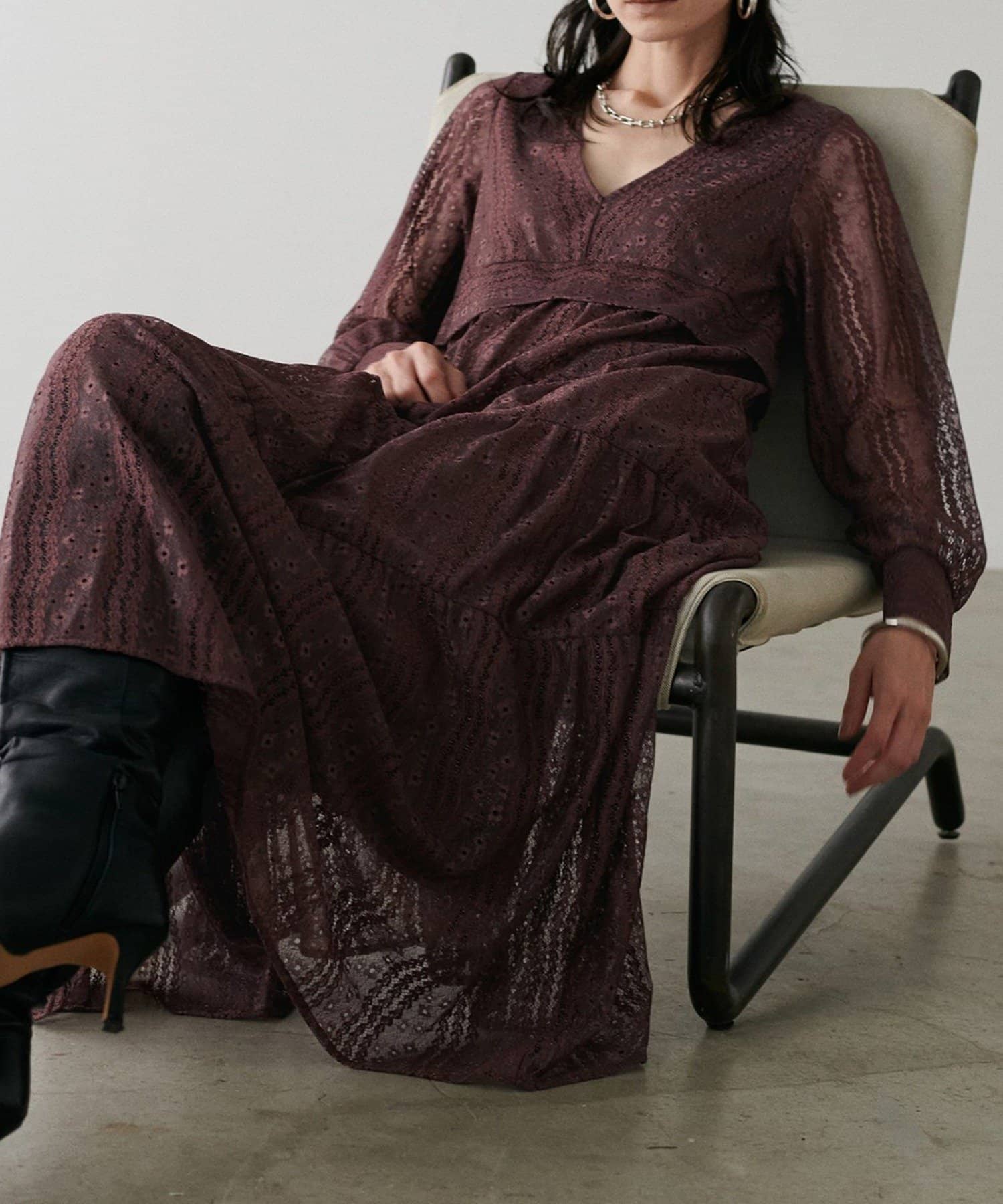 NICE CLAUP / OLIVE des OLIVE OUTLET(ナイスクラップ  / オリーブ デ オリーブ アウトレット) 【LARUTA】レース切替ロングワンピース