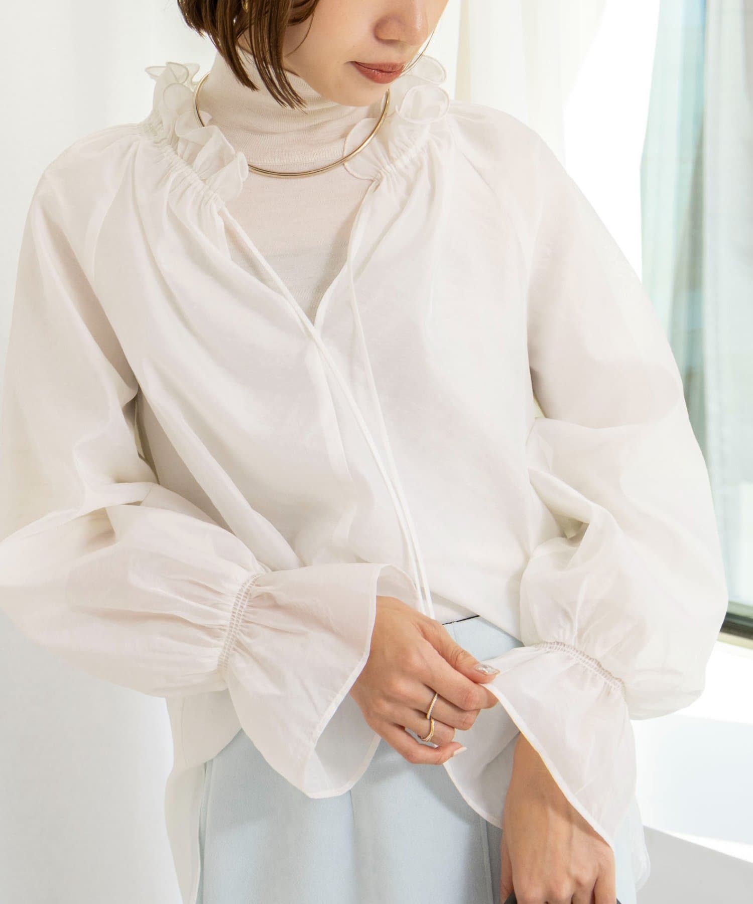 NOLLEY'S(ノーリーズ) ウォッシャブルオーガンジーフリルブラウス