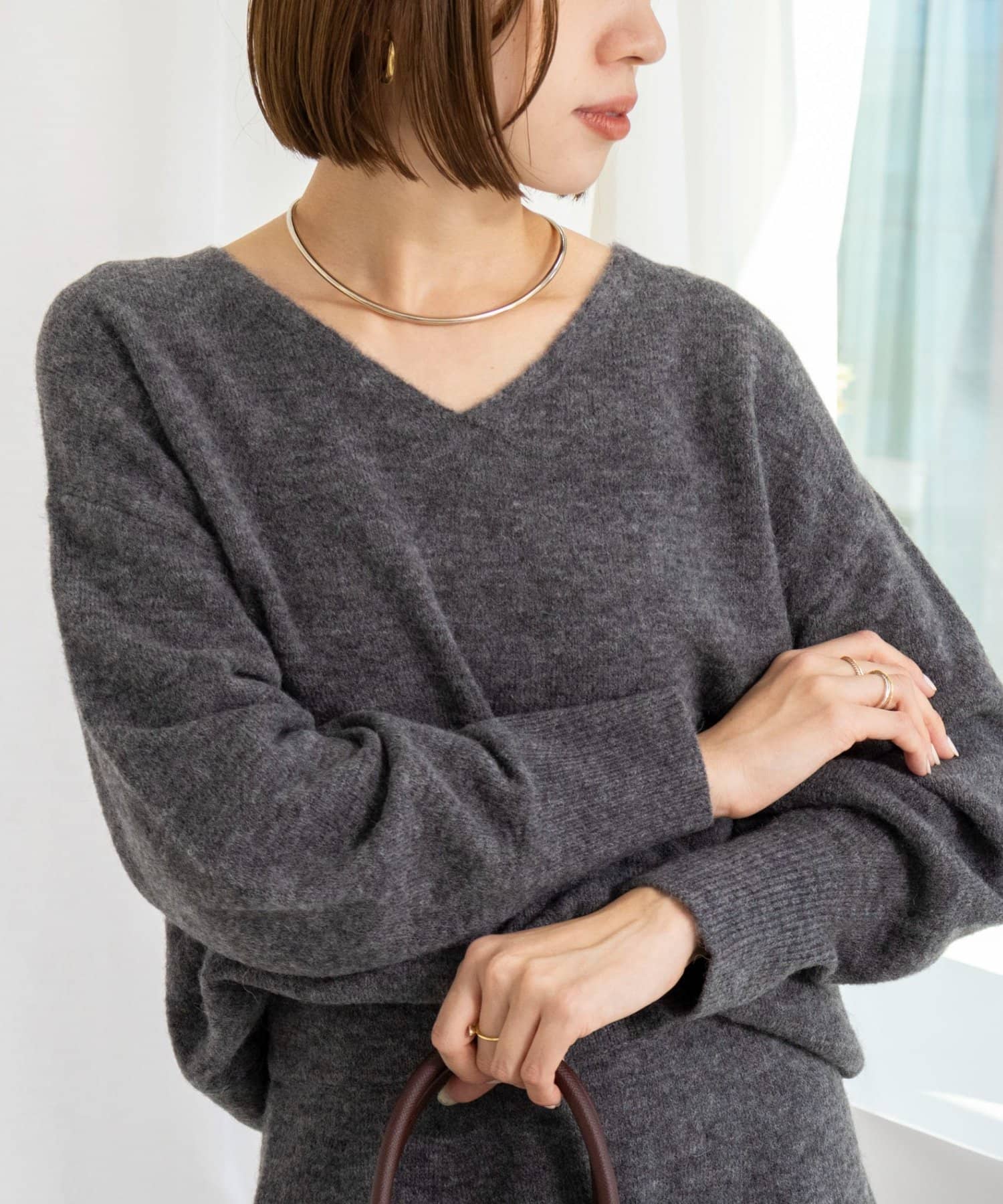 NOLLEY'S(ノーリーズ) 《手洗い可能》アルパカ混Vネックプルオーバー