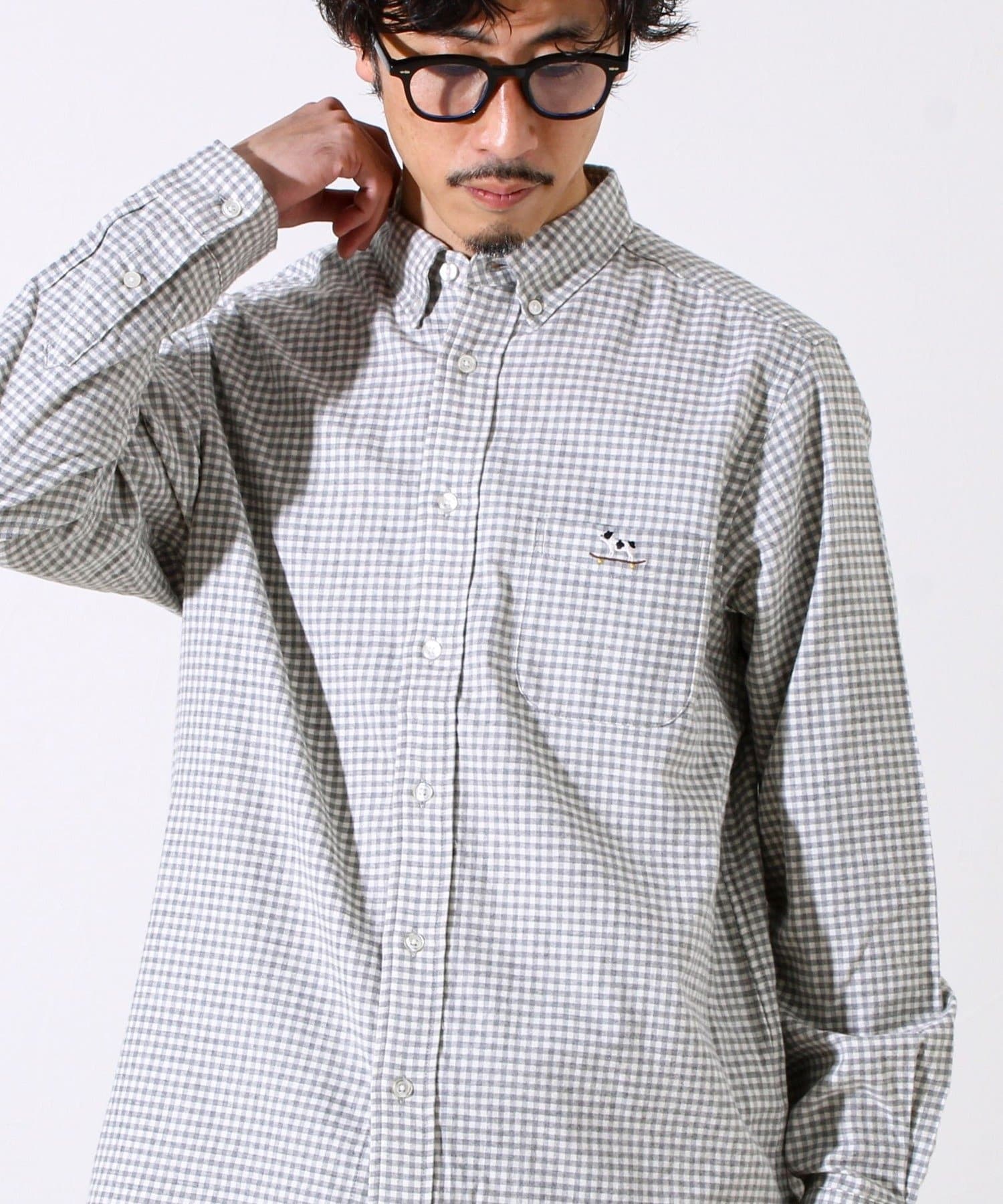 FREDY & GLOSTER(フレディ アンド グロスター) 【定番フレブルシリーズ】フレンチブルドッグ刺繍 ボタンダウンネルシャツ