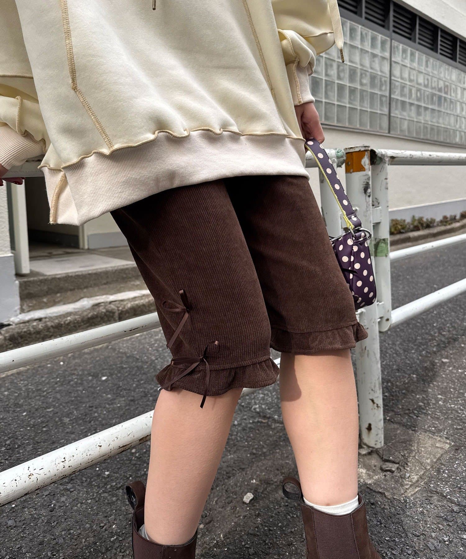 CIAOPANIC(チャオパニック) サテンリボンコーデュロイカプリパンツ