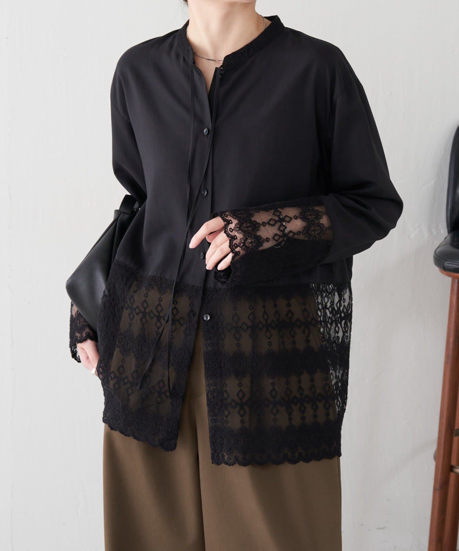 COLLAGE GALLARDAGALANTE(コラージュ ガリャルダガランテ) 【レイヤードにもおすすめ】ボウタイ裾レース切替シャツ