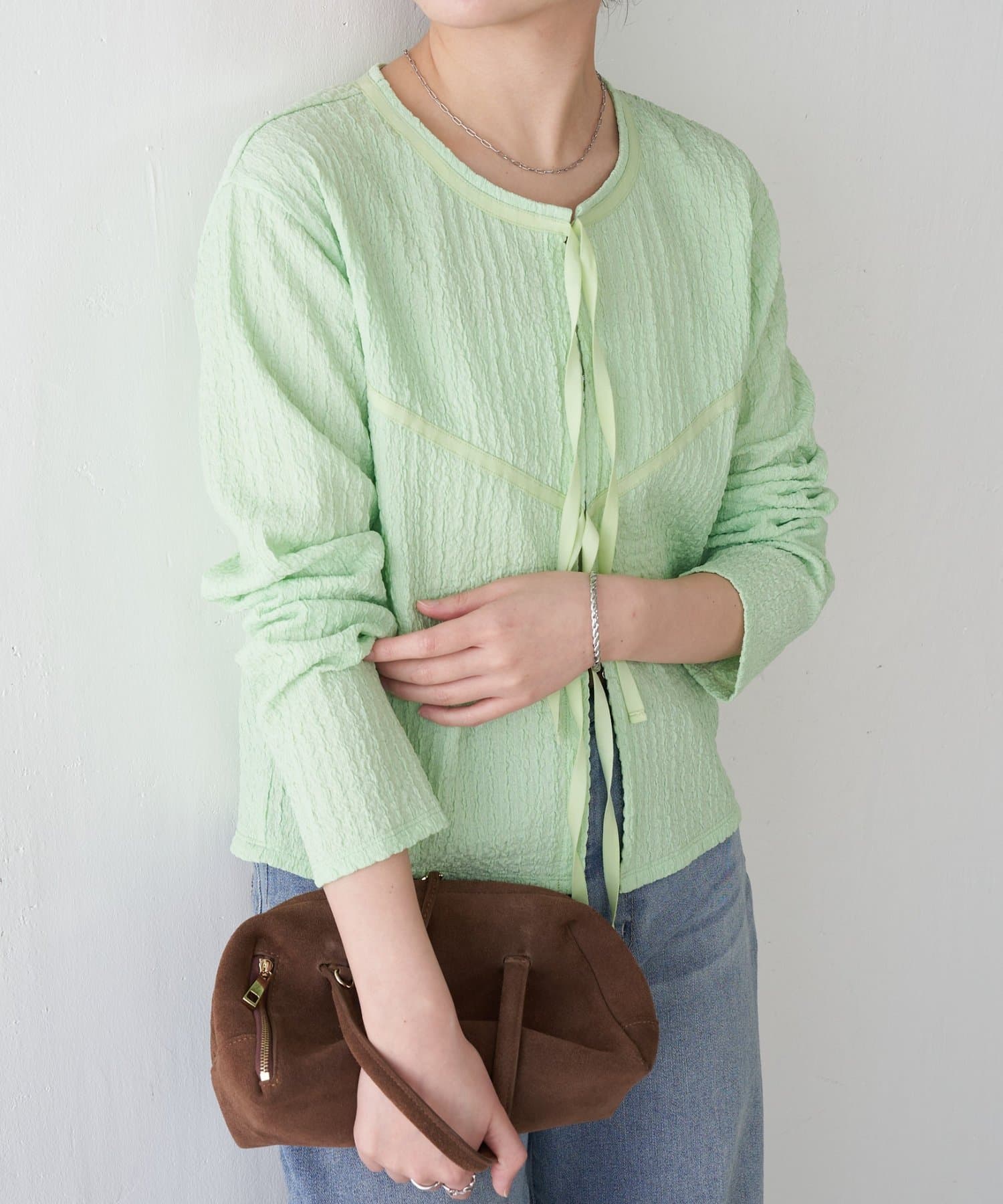 COLLAGE GALLARDAGALANTE(コラージュ ガリャルダガランテ) 【伸縮性◎】シュリンクカーディガン