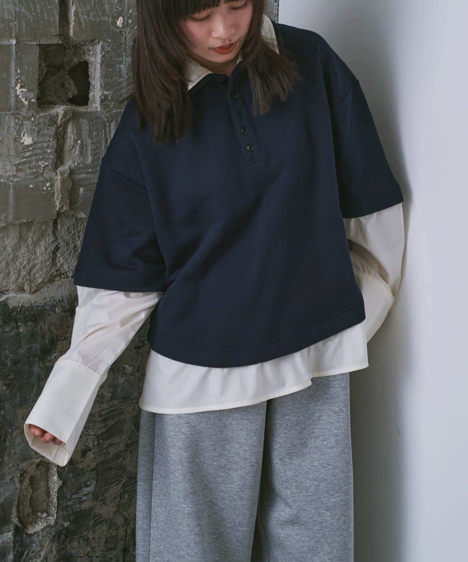 -goocy-(グーシー) シャツレイヤード風ポロプルオーバー