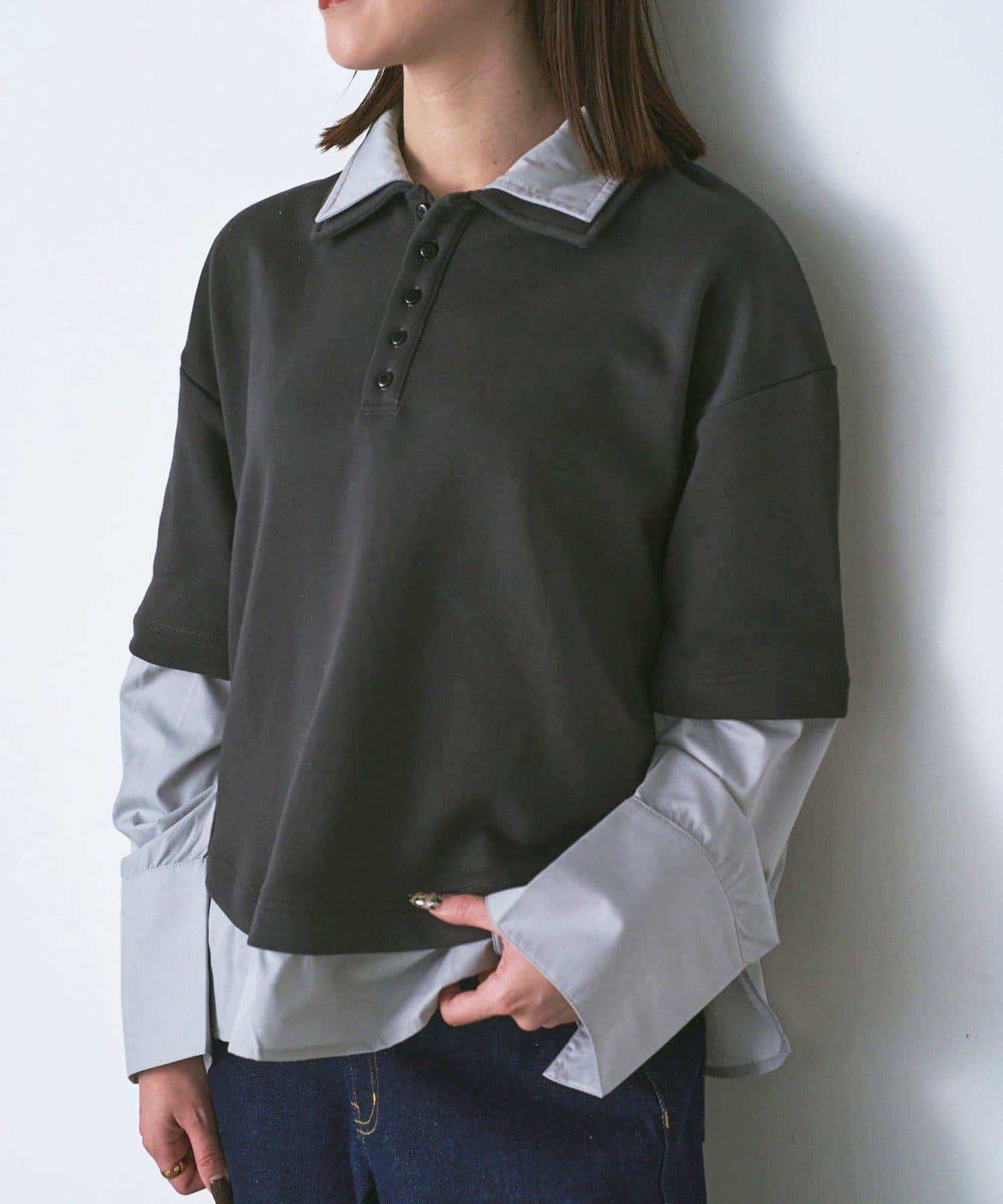 -goocy-(グーシー) シャツレイヤード風ポロプルオーバー