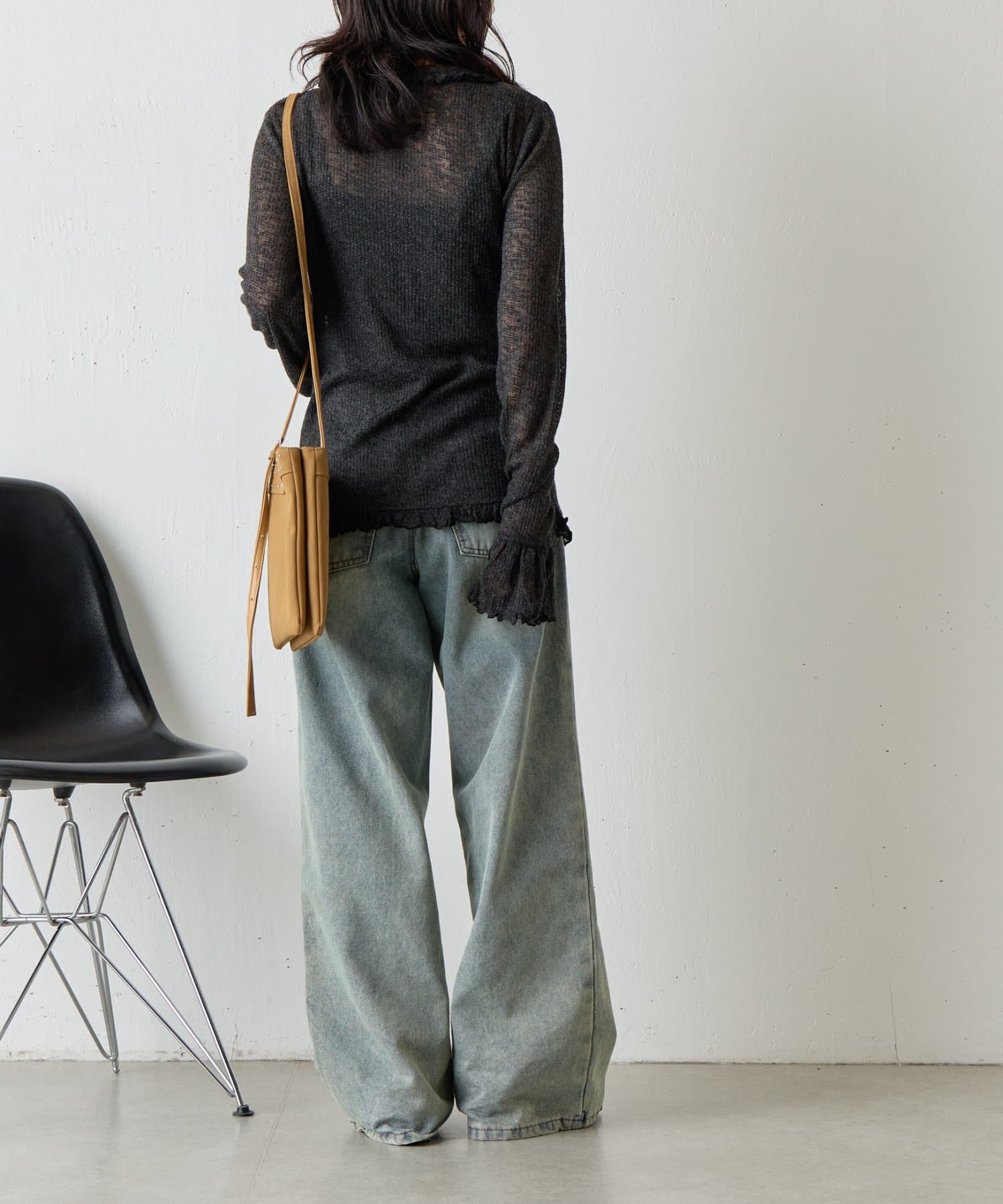 -goocy-(グーシー) シアーワッフルフリルカーディガン