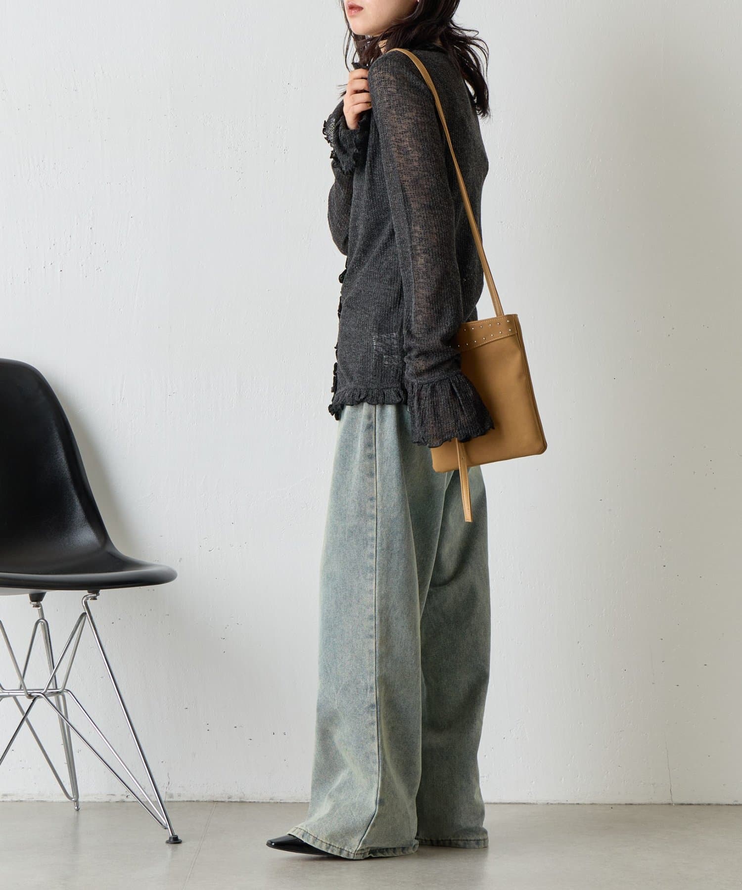 -goocy-(グーシー) シアーワッフルフリルカーディガン