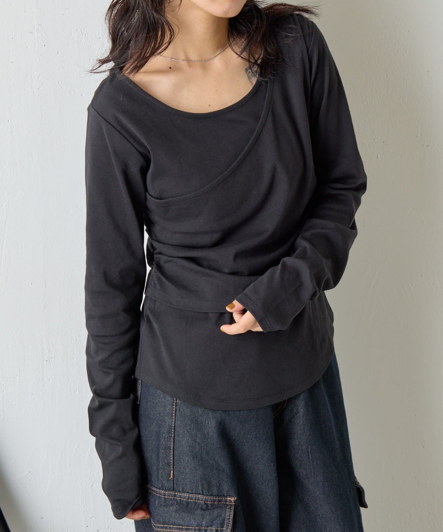 -goocy-(グーシー) 【一枚で決まる！】ワンショルレヤード風トップス