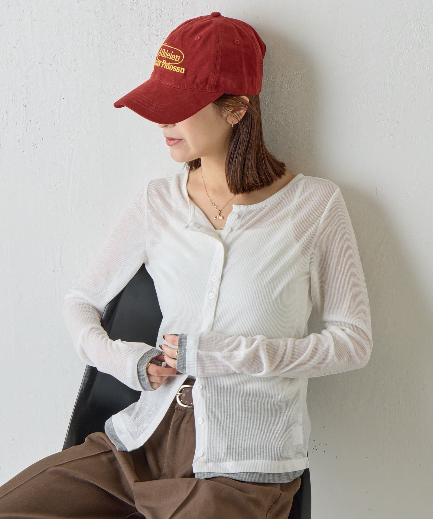 -goocy-(グーシー) バイカラーシアーリブカーディガン