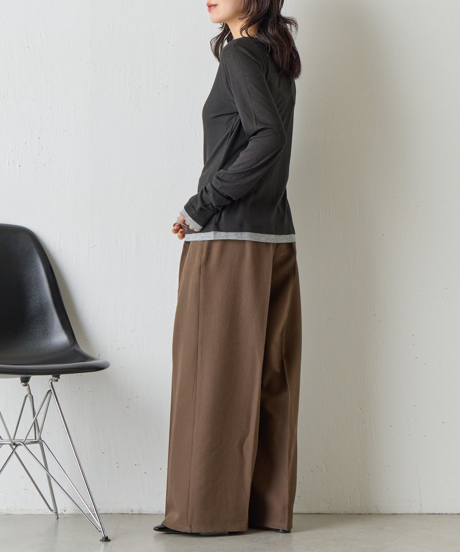 -goocy-(グーシー) バイカラーシアーリブカーディガン