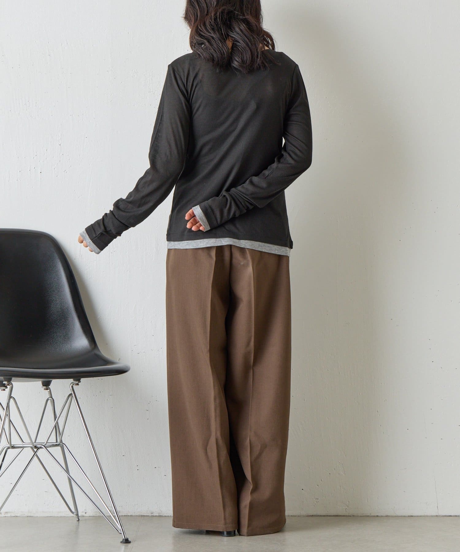 -goocy-(グーシー) バイカラーシアーリブカーディガン