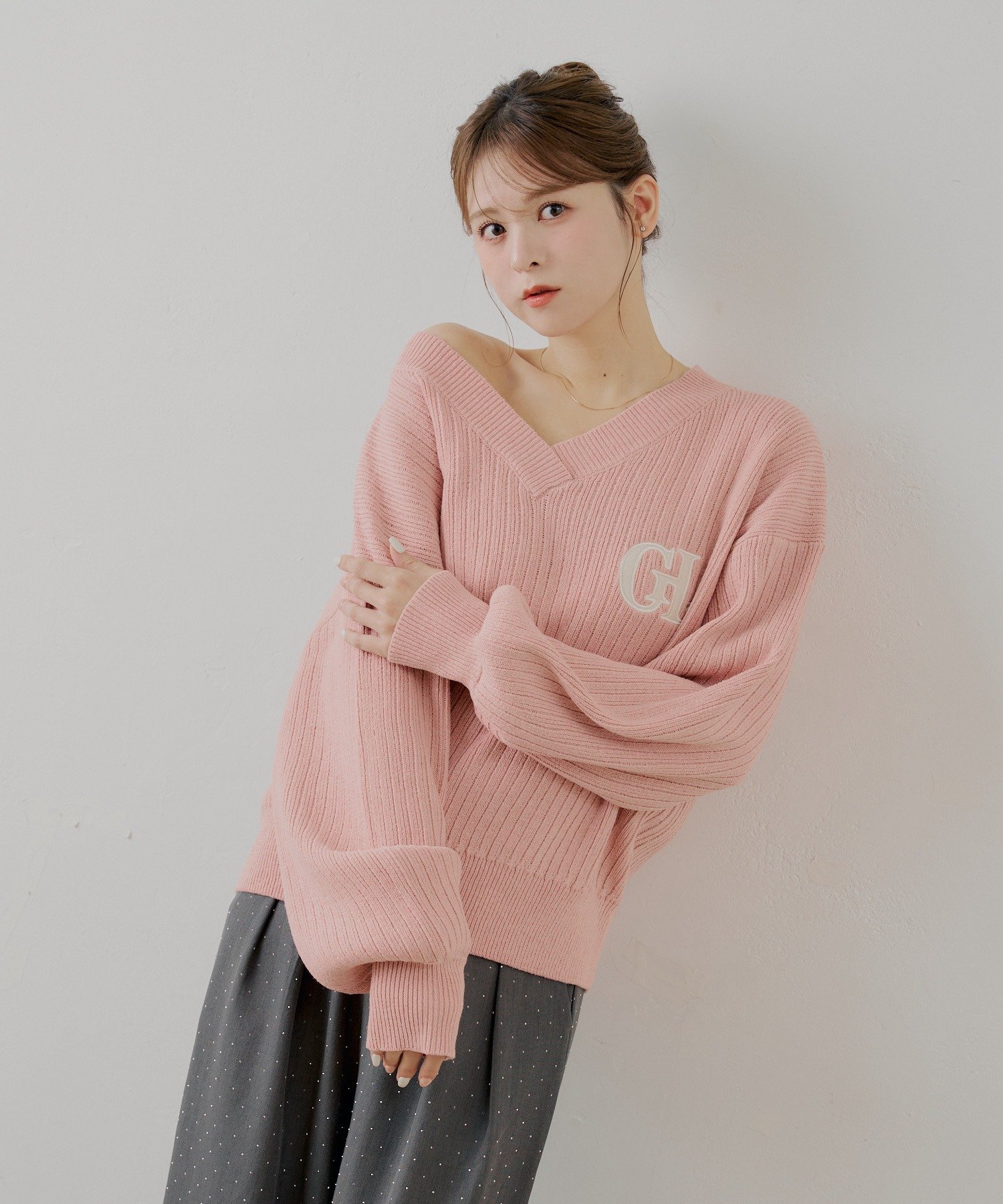 Chico(チコ) 【セットアップ対応】Vネックルーズニット