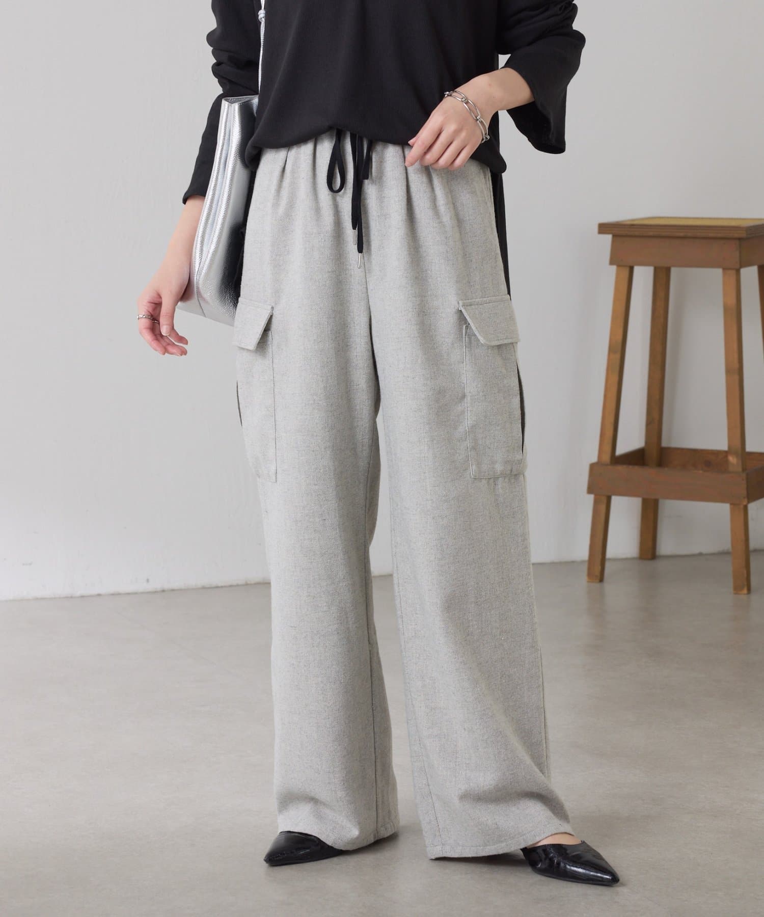 COLLAGE GALLARDAGALANTE(コラージュ ガリャルダガランテ) 【ウエスト調整可】ネップイージーパンツ