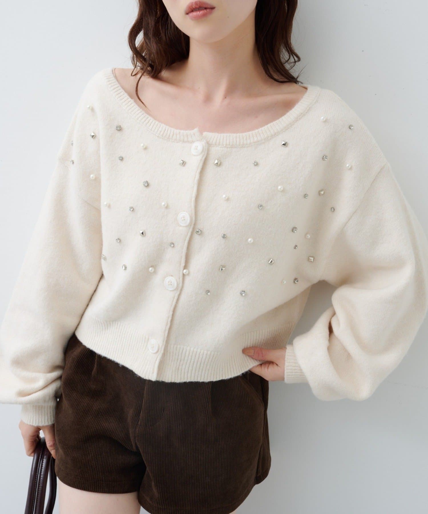 Kastane(カスタネ) 【WEB先行】MIXビジューニットカーディガン