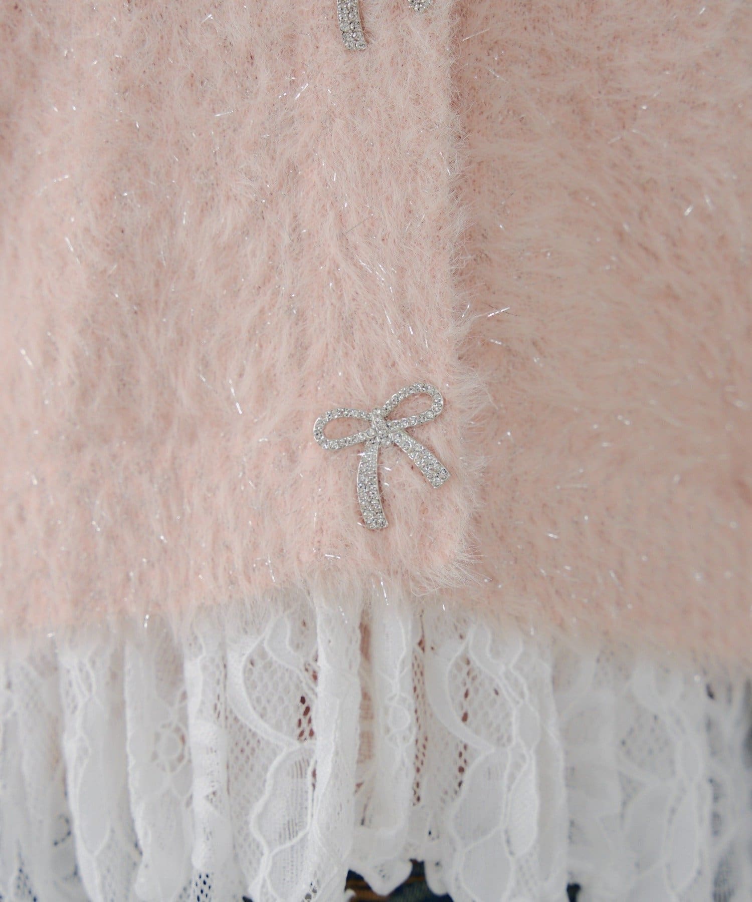 Remind me and forever(リマインドミーアンドフォーエバー) ラメフェザーヤーン裾レース付カーディガン