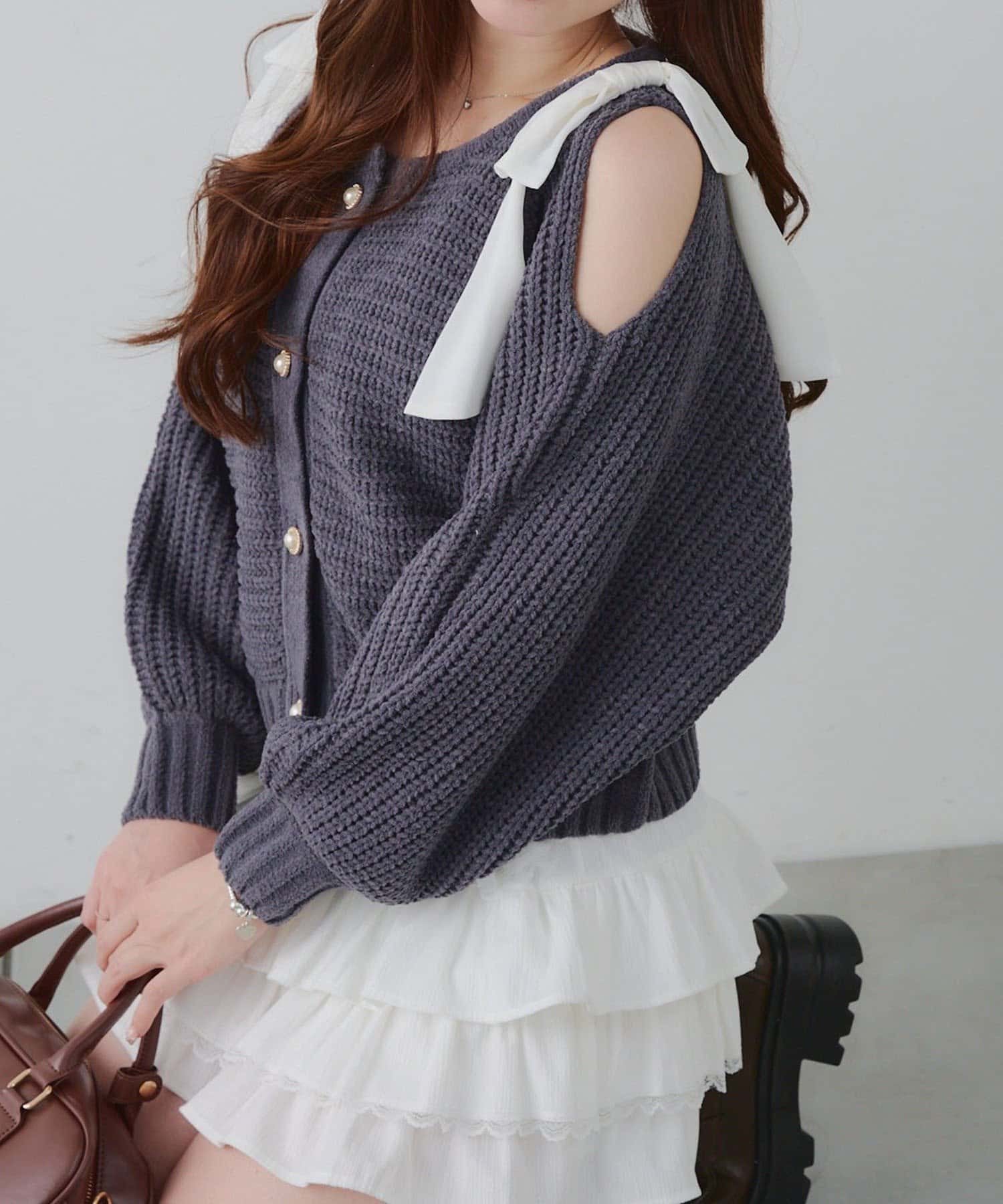 NICE CLAUP / OLIVE des OLIVE OUTLET(ナイスクラップ  / オリーブ デ オリーブ アウトレット) 【RMAF】肩リボンモールプルオーバー