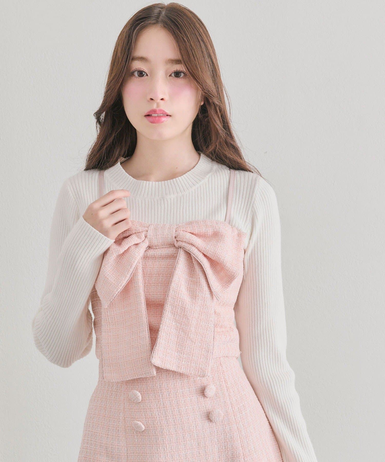 OLIVE des OLIVE(オリーブ デ オリーブ) リボンビスチェとリブニットセット