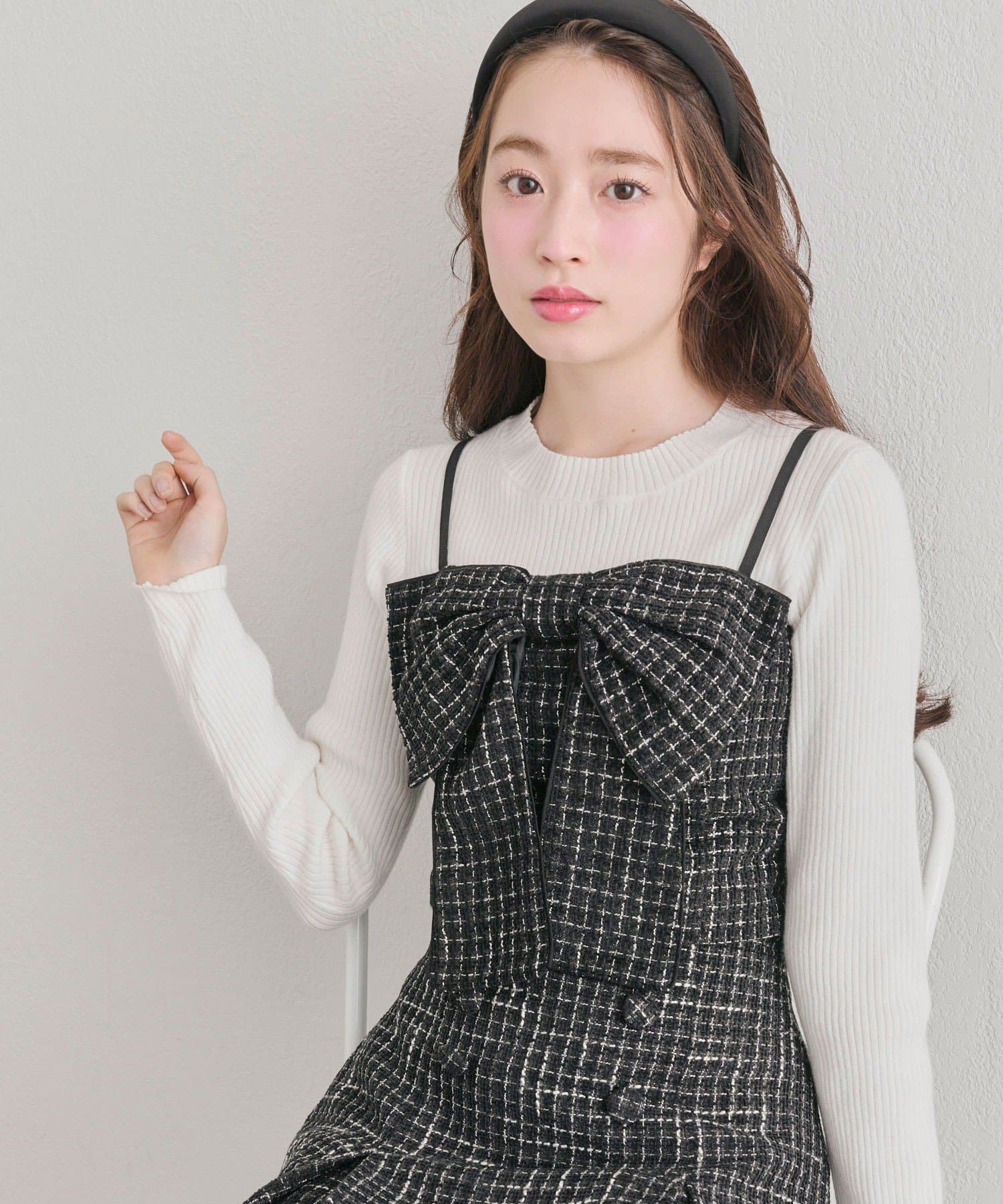 OLIVE des OLIVE(オリーブ デ オリーブ) リボンビスチェとリブニットセット