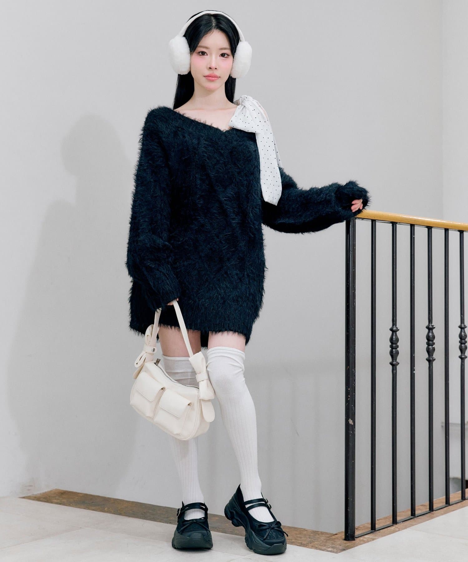 OLIVE des OLIVE(オリーブ デ オリーブ) フワフワケーブルニットワンピ