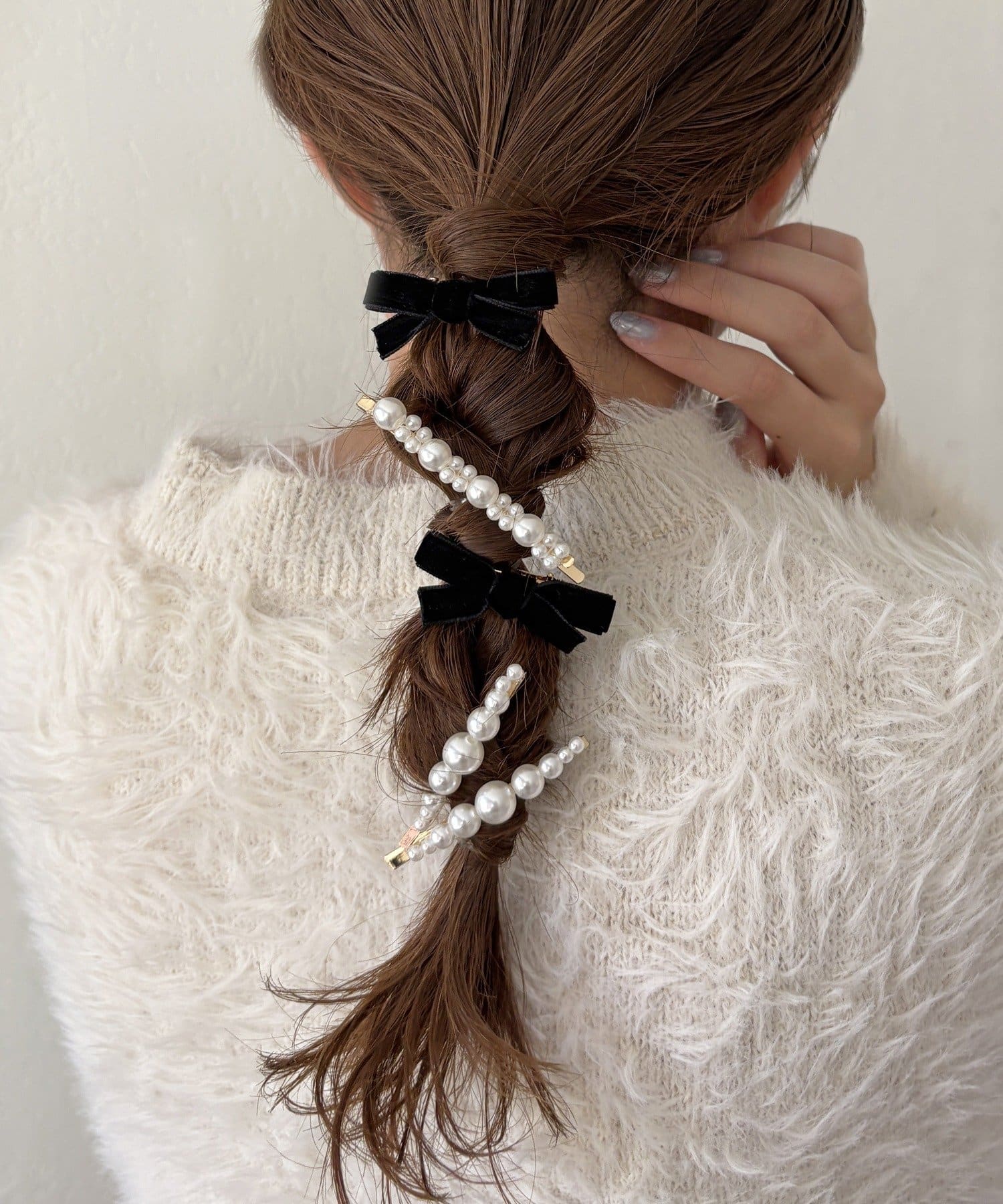 Lattice(ラティス) ベロアリボンクリップ/パールヘアピンセット(5P)