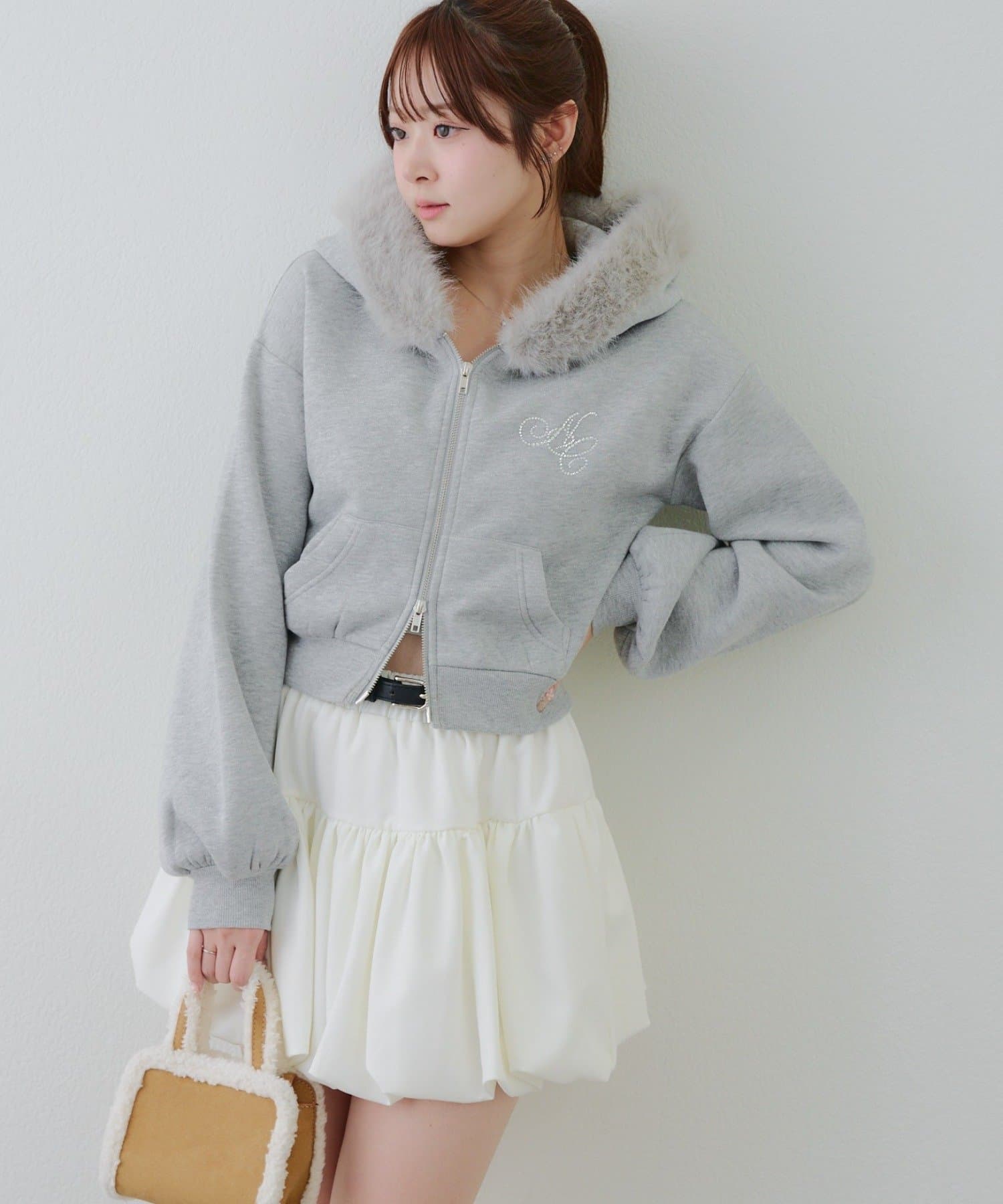 Remind me and forever(リマインドミーアンドフォーエバー) 【SETUP対応アイテム】ラメロゴ裏起毛ファーパーカー