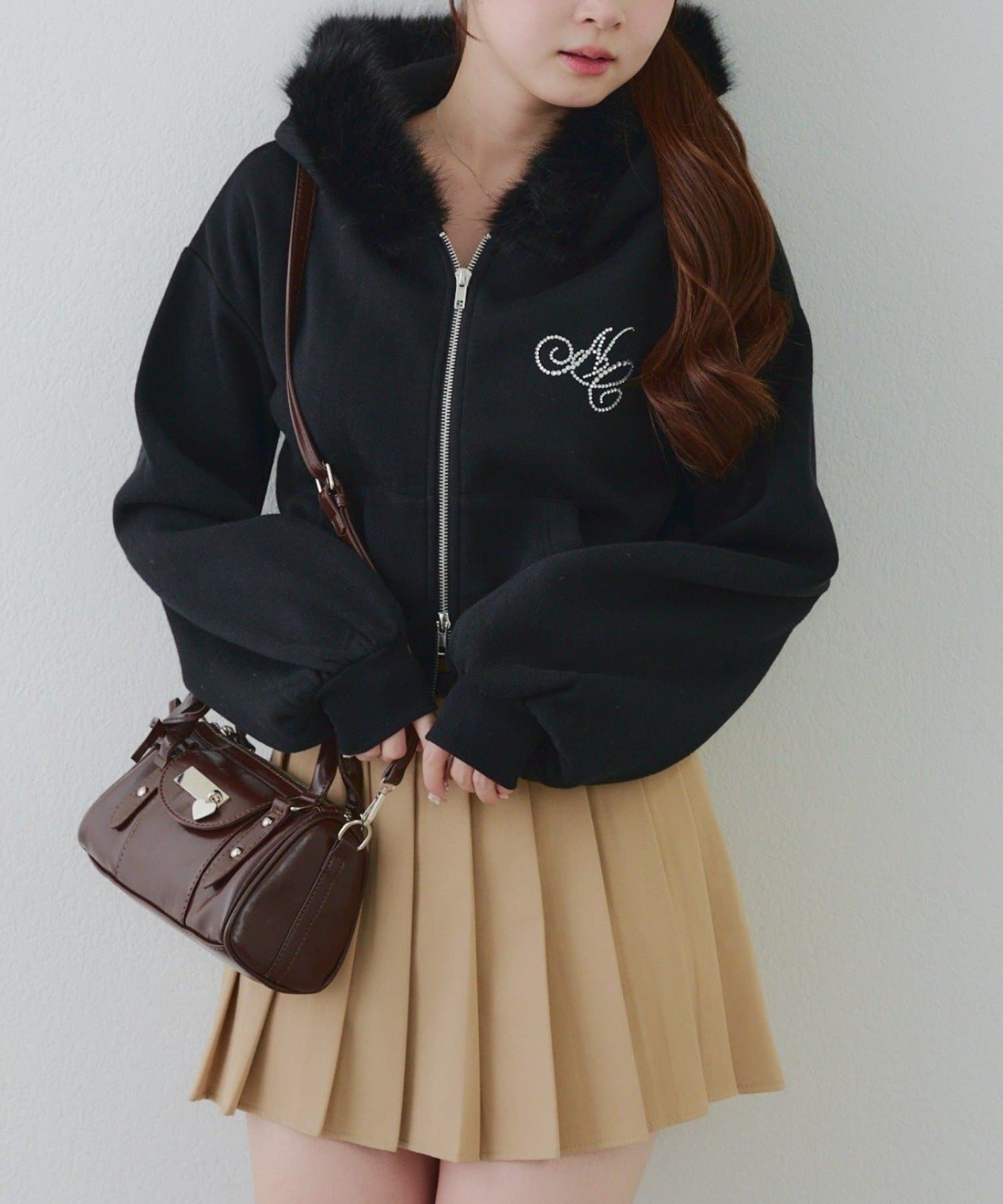 Remind me and forever(リマインドミーアンドフォーエバー) 【SETUP対応アイテム】ラメロゴ裏起毛ファーパーカー