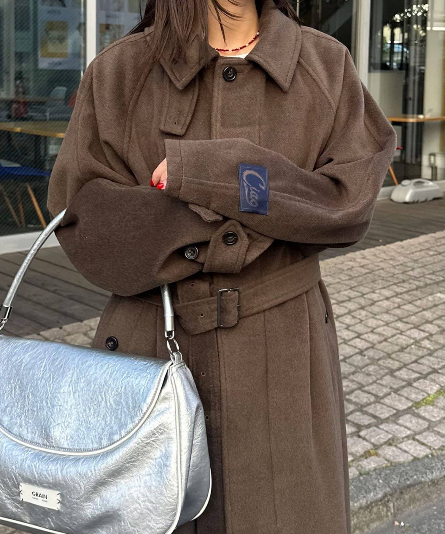 CIAOPANIC(チャオパニック) ウール混ベルテッドステンカラーコート