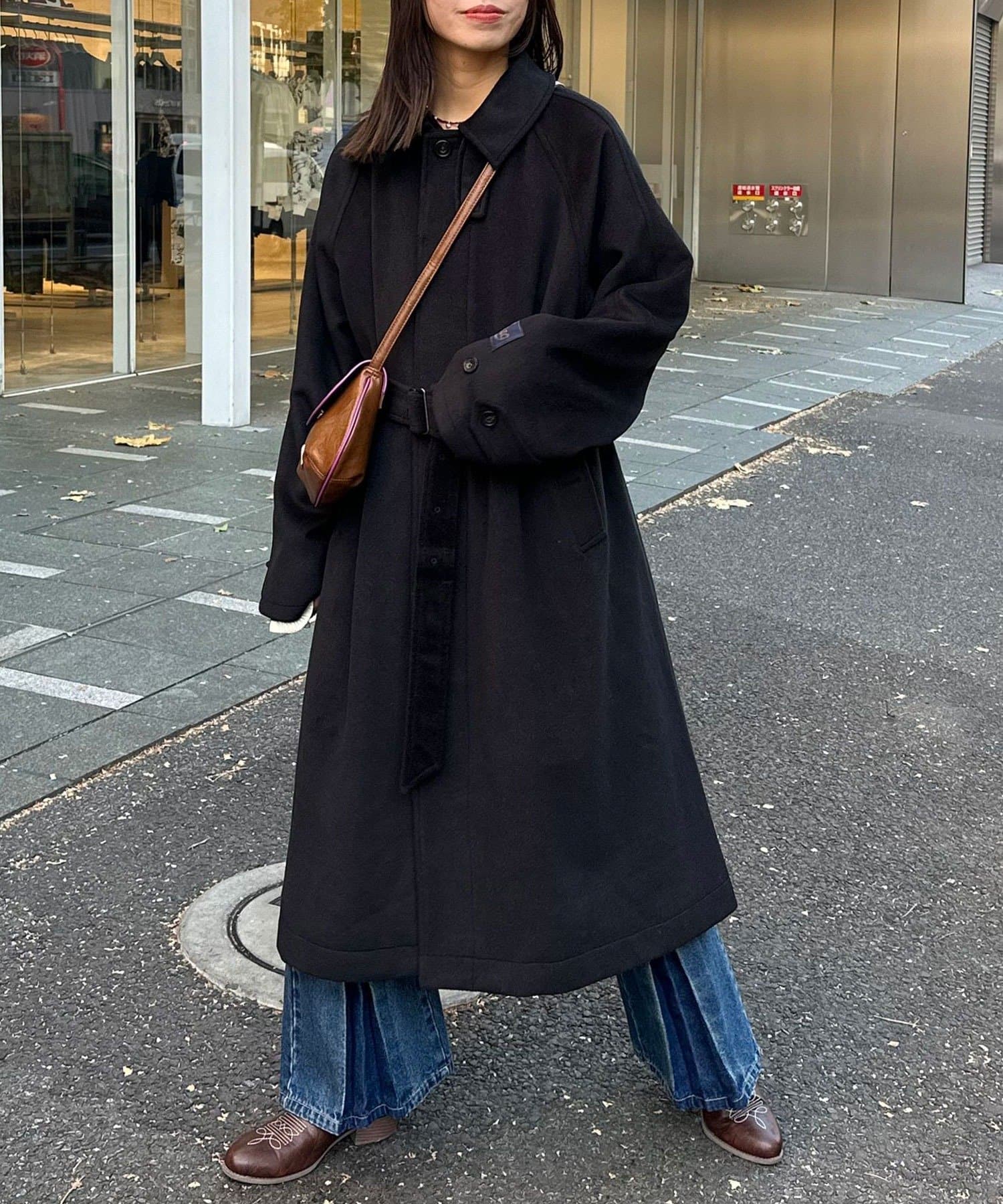 CIAOPANIC(チャオパニック) ウール混ベルテッドステンカラーコート